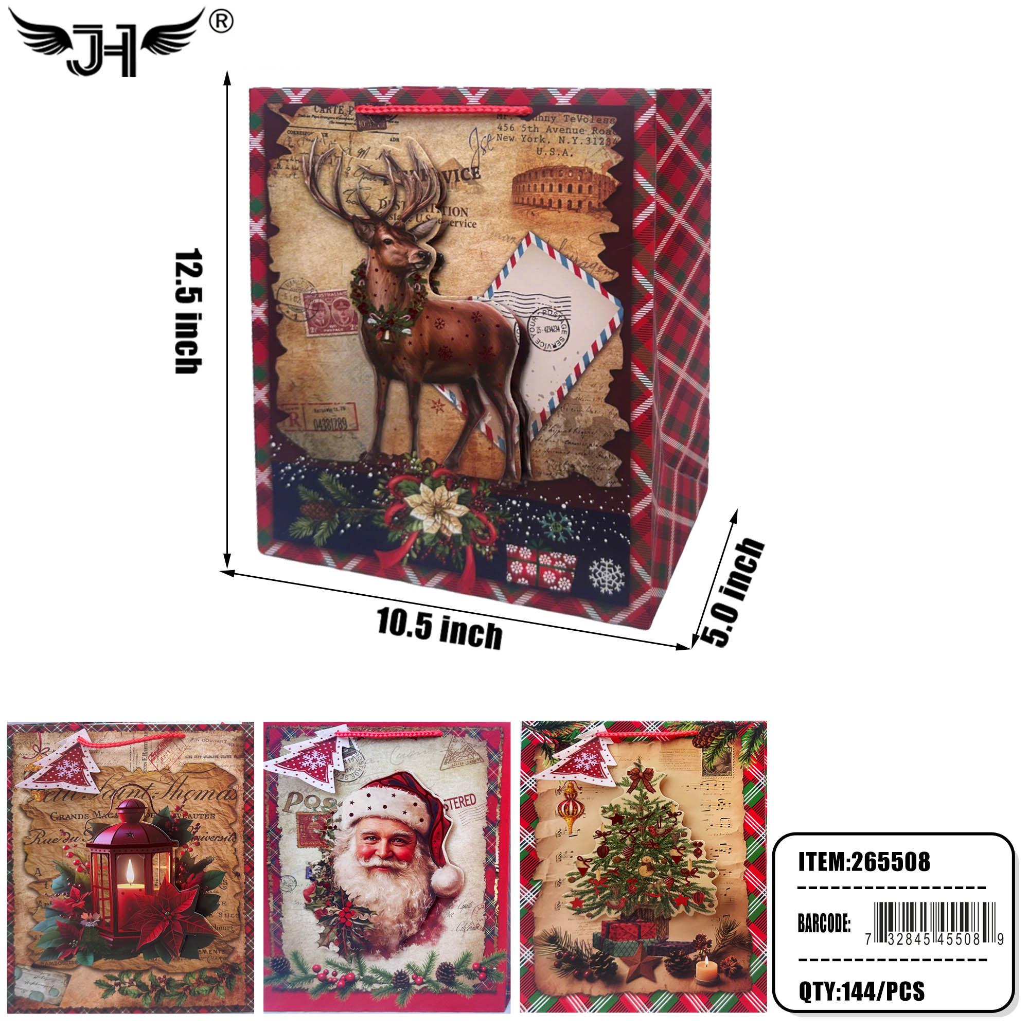 CHRISTMAS GIFT BAG - #3 SIZE M 12.5"X10" X5" GLITER 12DZ/CS image