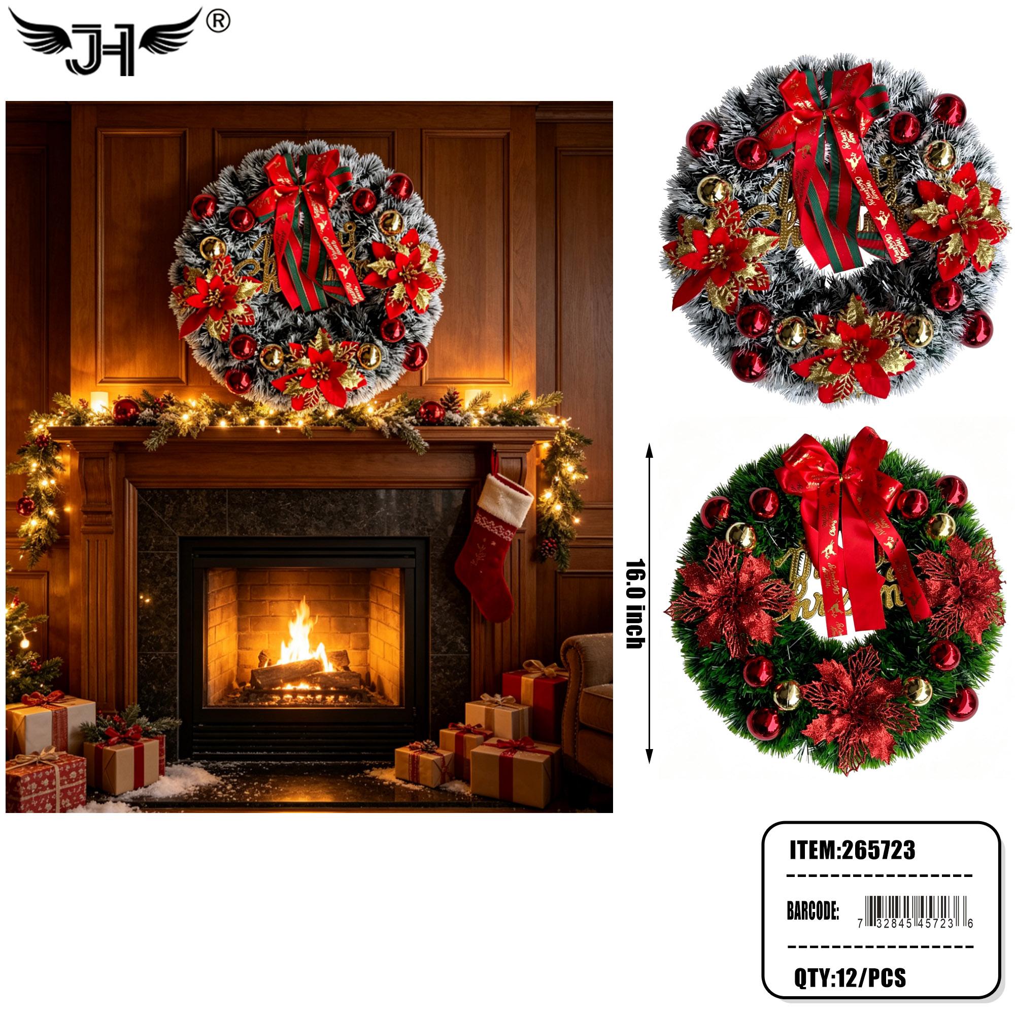 CHRISTMAS DECORATION - 16" LIGHT UP WREATH 2 ASST 12PC/CS image