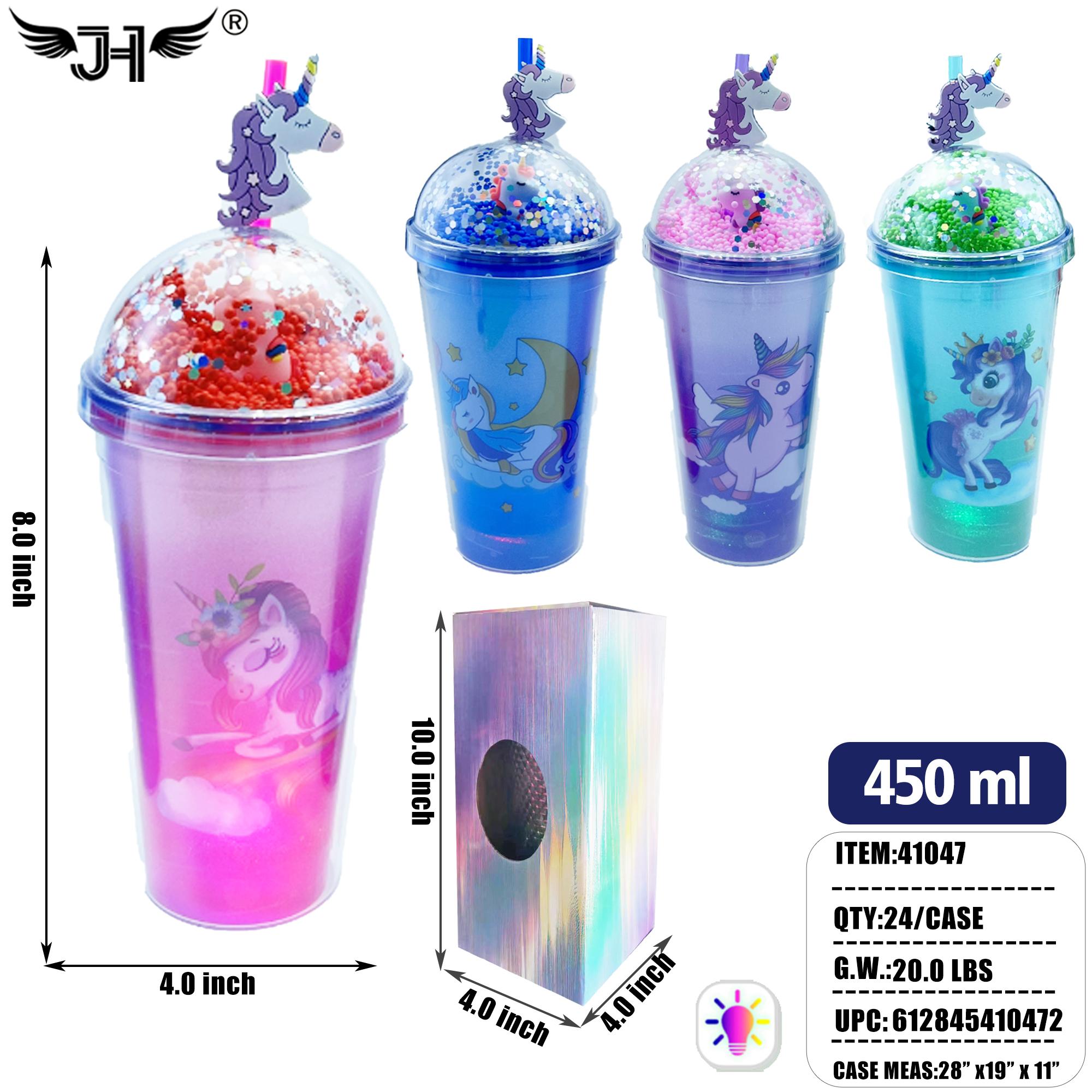 WATER BOTTLE - UNICORN MIX STYLE WITH STRAW 24PC/CS