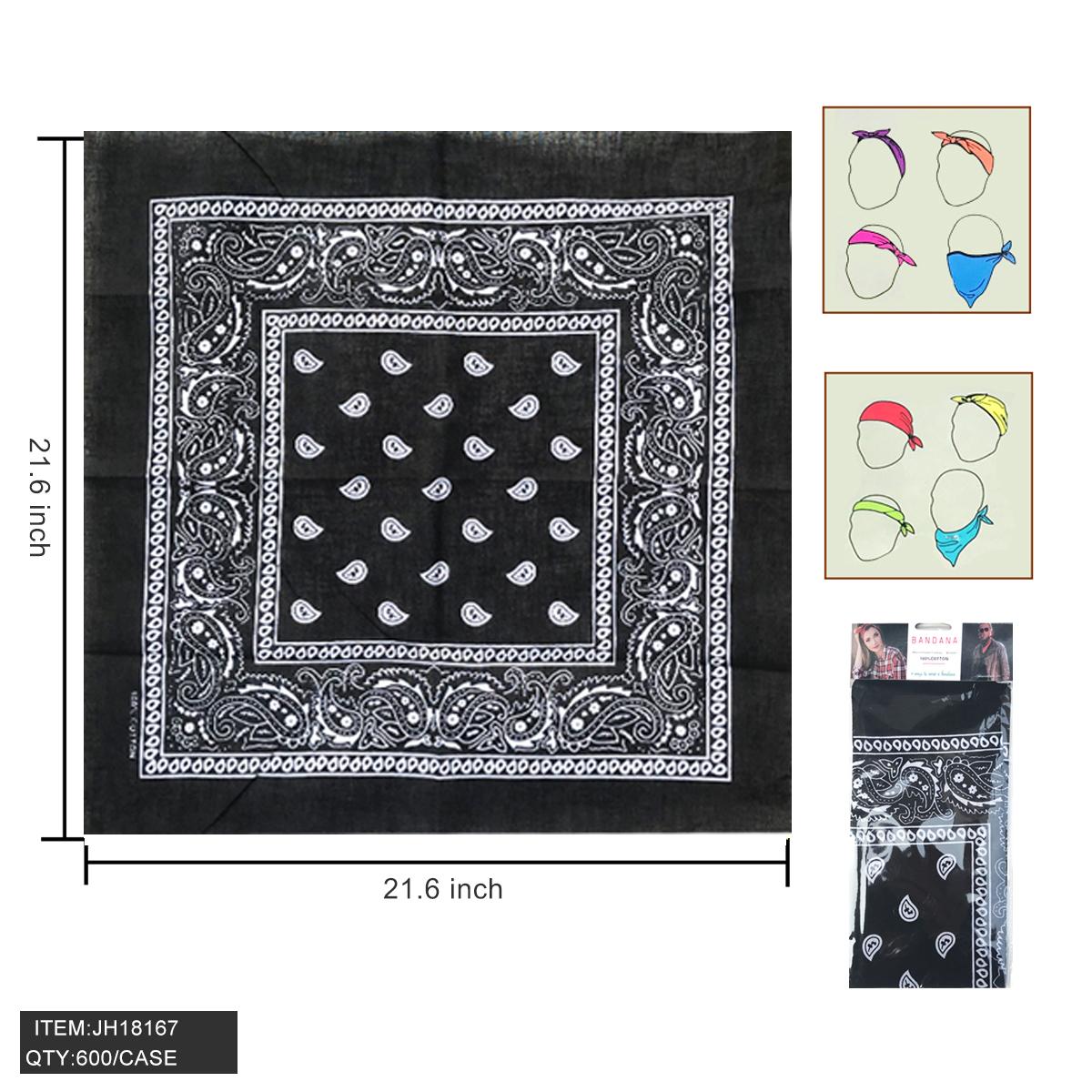 BANDANA - BLACK 21.6"x21.6" 25DZ/CS image