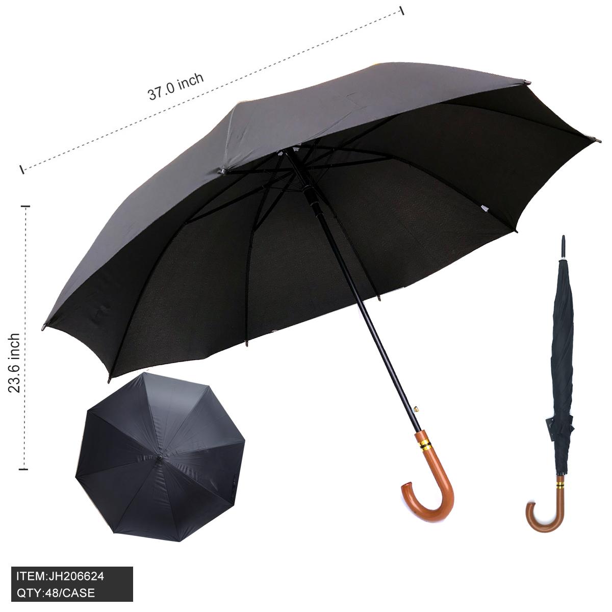 UMBRELLA - J HANDLE LONG BLACK AUTO OPEN 23.6"X37" 48PC/CS image