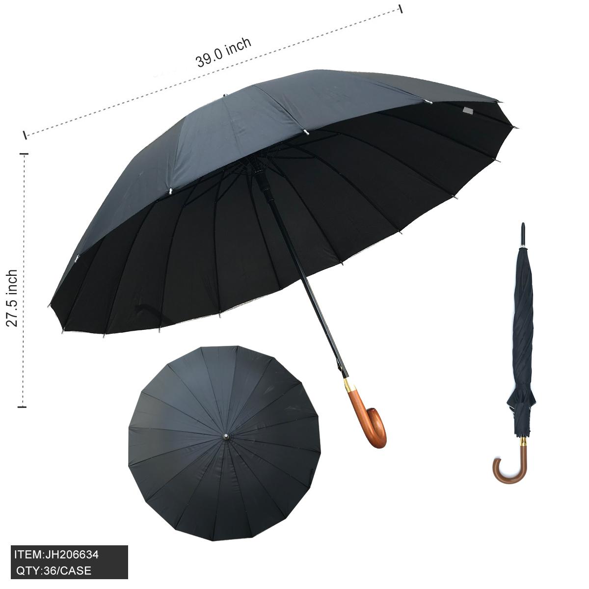 UMBRELLA - J HANDLE LONG BLACK AUTO OPEN 39" 36PC/CS image