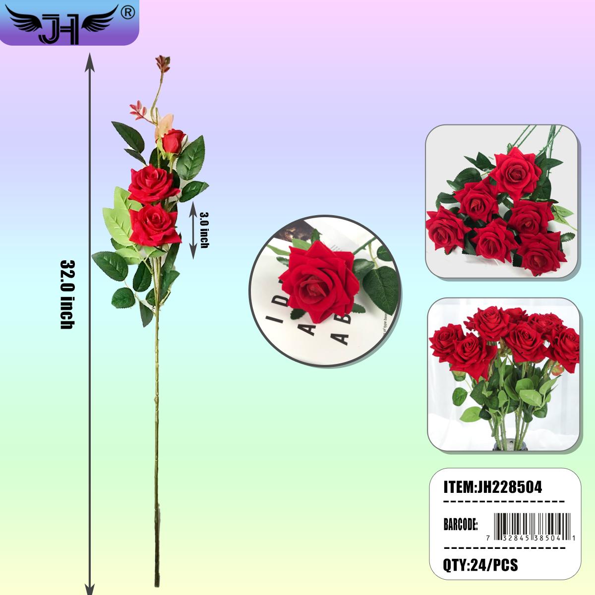 FLOWER LONG - 32" RED COLOR 3 HEAD ROSES 24PC/CS image