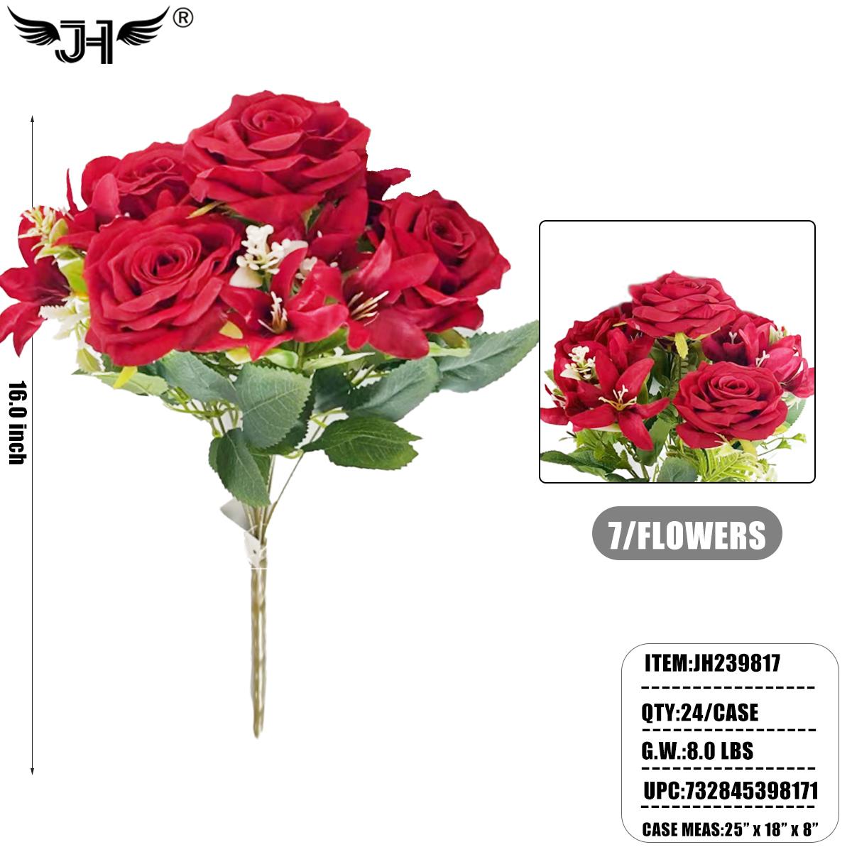 FLOWER - 16" ROSE 7 HEAD RED 24PC/CS image