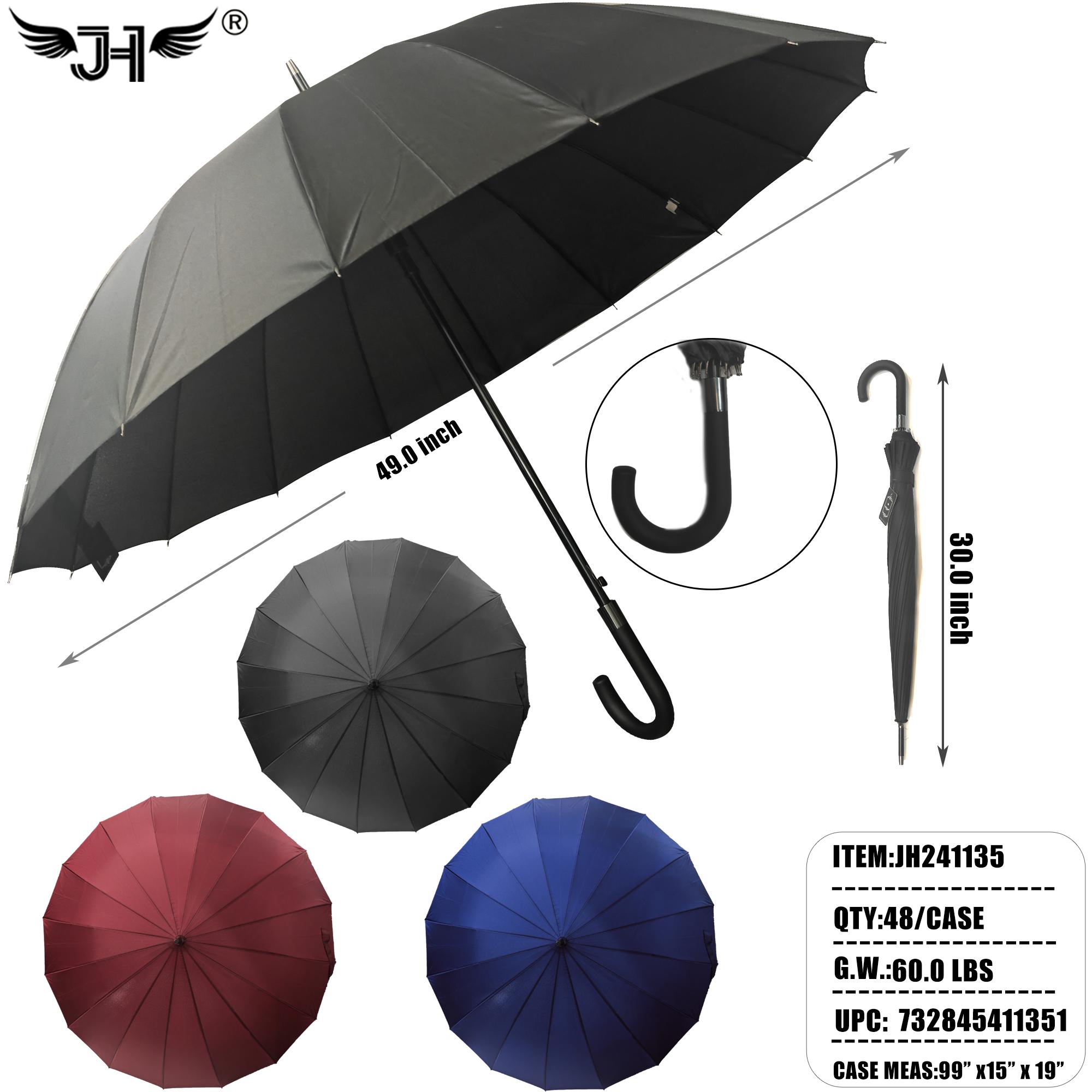 UMBRELLA - J HANDLE LONG AUTO OPEN 3 COLOR 49" 12PC/48PC/CS image