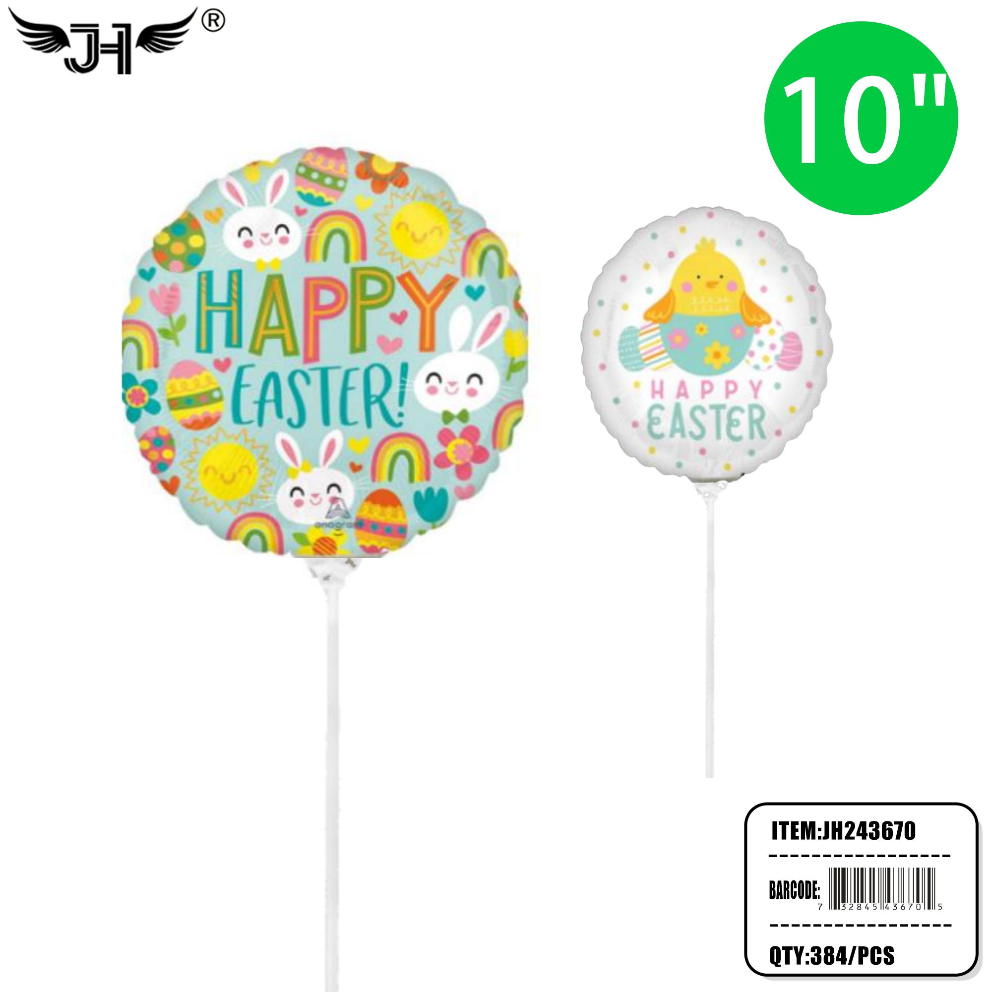 EASTER - 10" FOIL BALLOON W/STICK&CUP 2 STYLE 32DZ/CS image