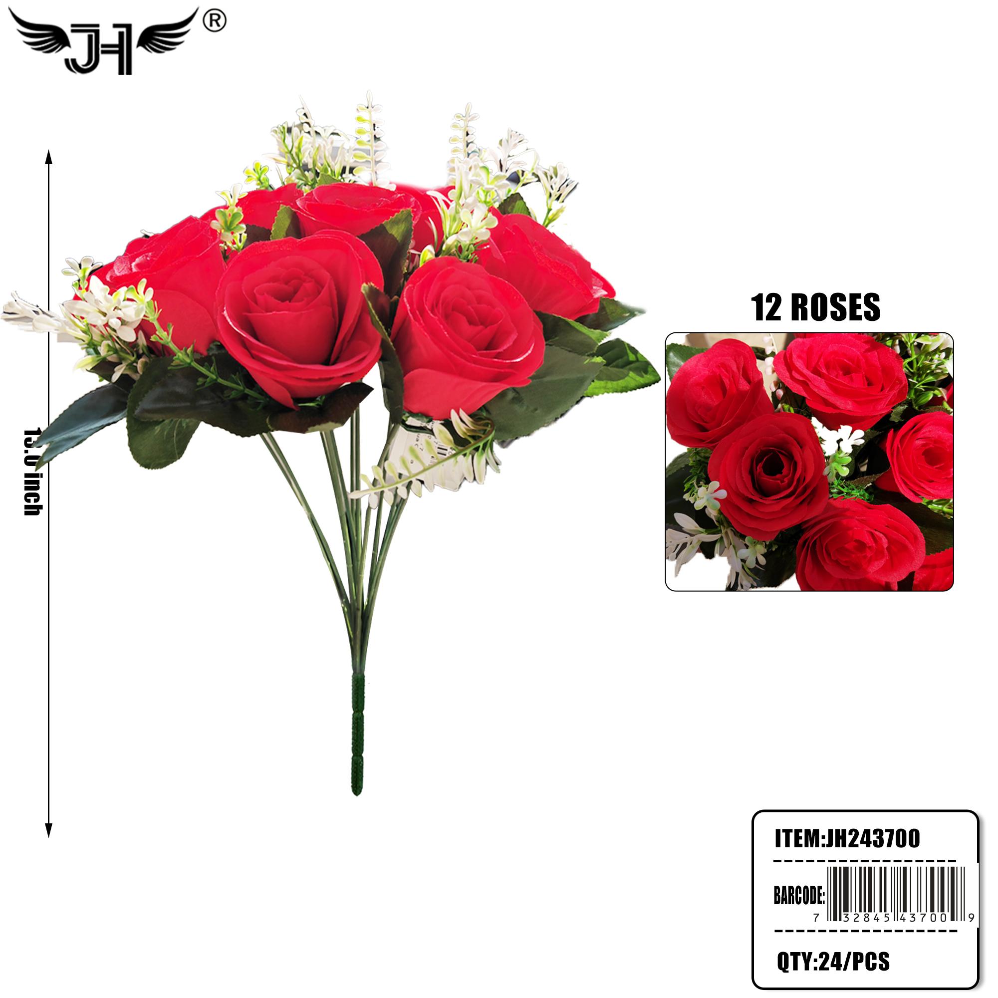 FLOWER -18" ROSE 12 HEAD RED 24PC/CS image