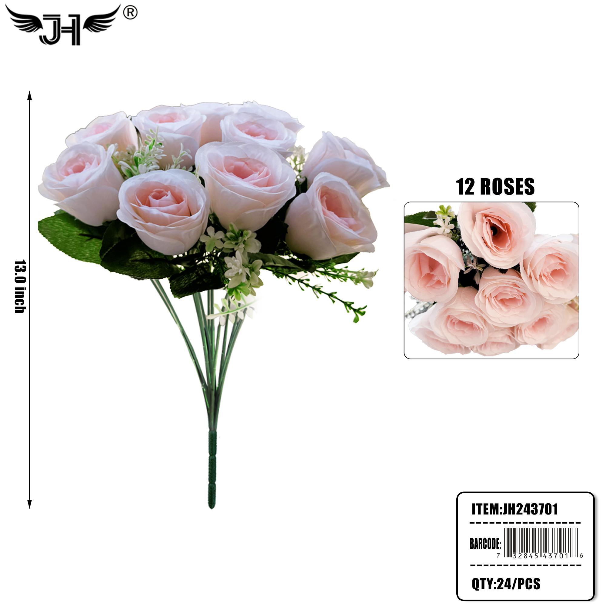 FLOWER - 13" ROSE LIGHT PINK 12 HEAD 24PC/CS image