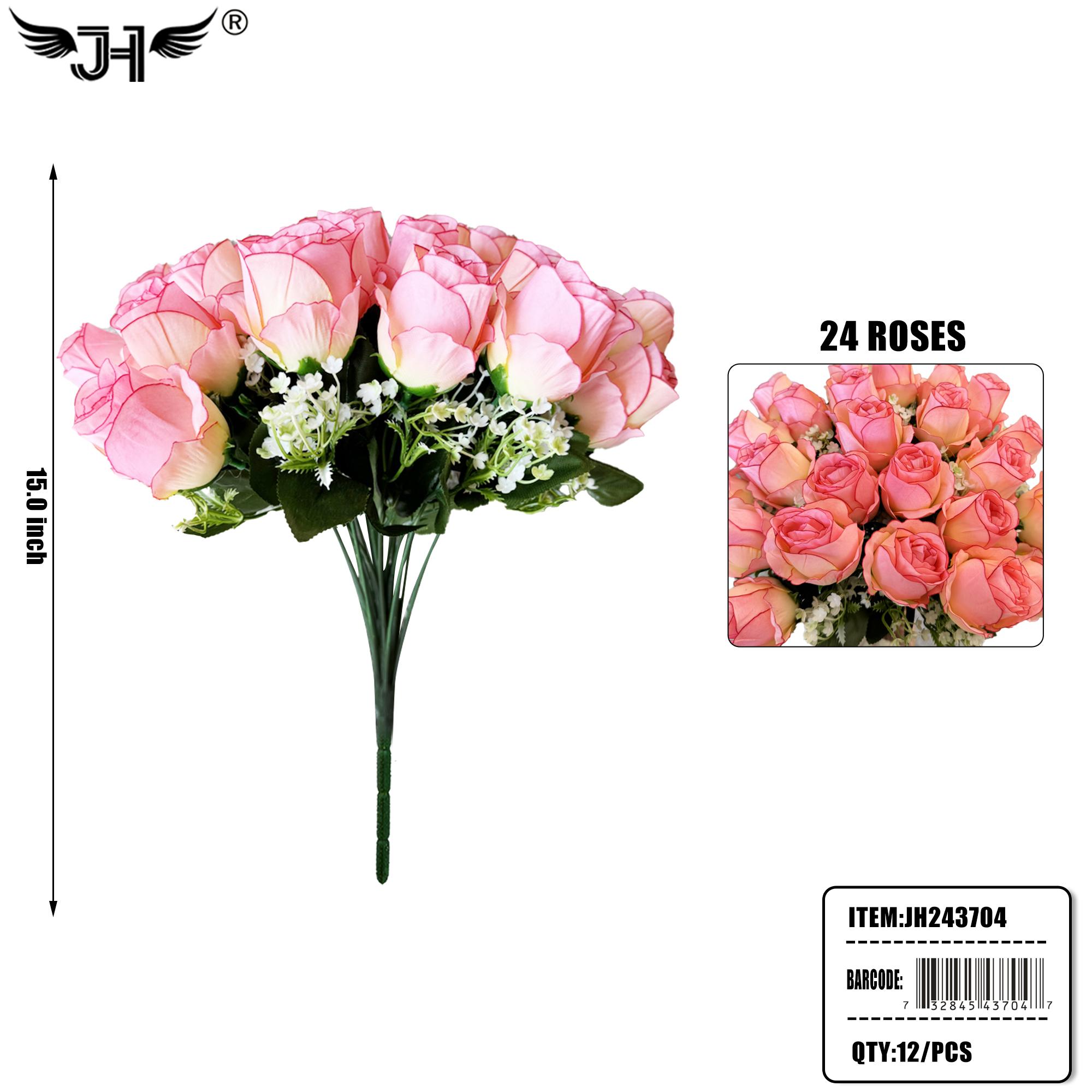 FLOWER - 15" ROSE PINK 12 HEAD 12PC/CS image