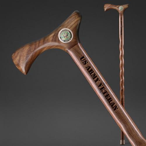 Brazos US Veterans Army Handcrafted Walnut Walking Cane - 37" Solid Wood Military Commemorative Stick for Men and Women - Made in USA (B0FVZFZ86P) image