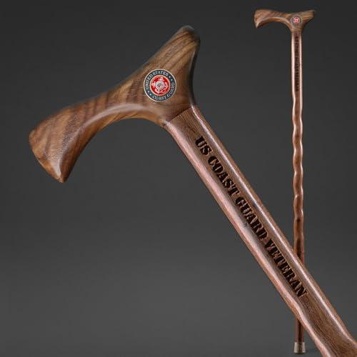 Brazos US Veterans Coast Guard Handcrafted Walnut Walking Cane - 37" Solid Wood Military Commemorative Stick for Men and Women - Made in USA (2) image