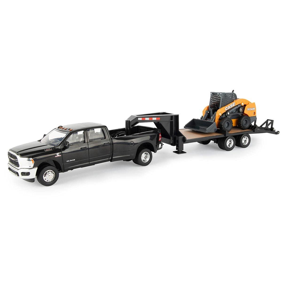 Case IH1/32 Big Farm Ram Dually Quad Cab with Lowboy Trailer and Case SV340B Skidsteer Loader 47155 image