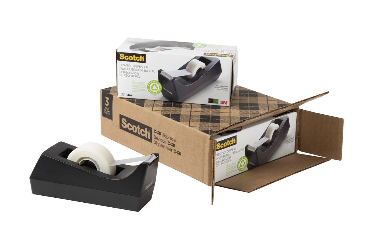 Scotch Desktop Tape Dispenser, Black, 2.7 in. x 2.7 in. x 6.4 in., 3 Tape Dispensers image