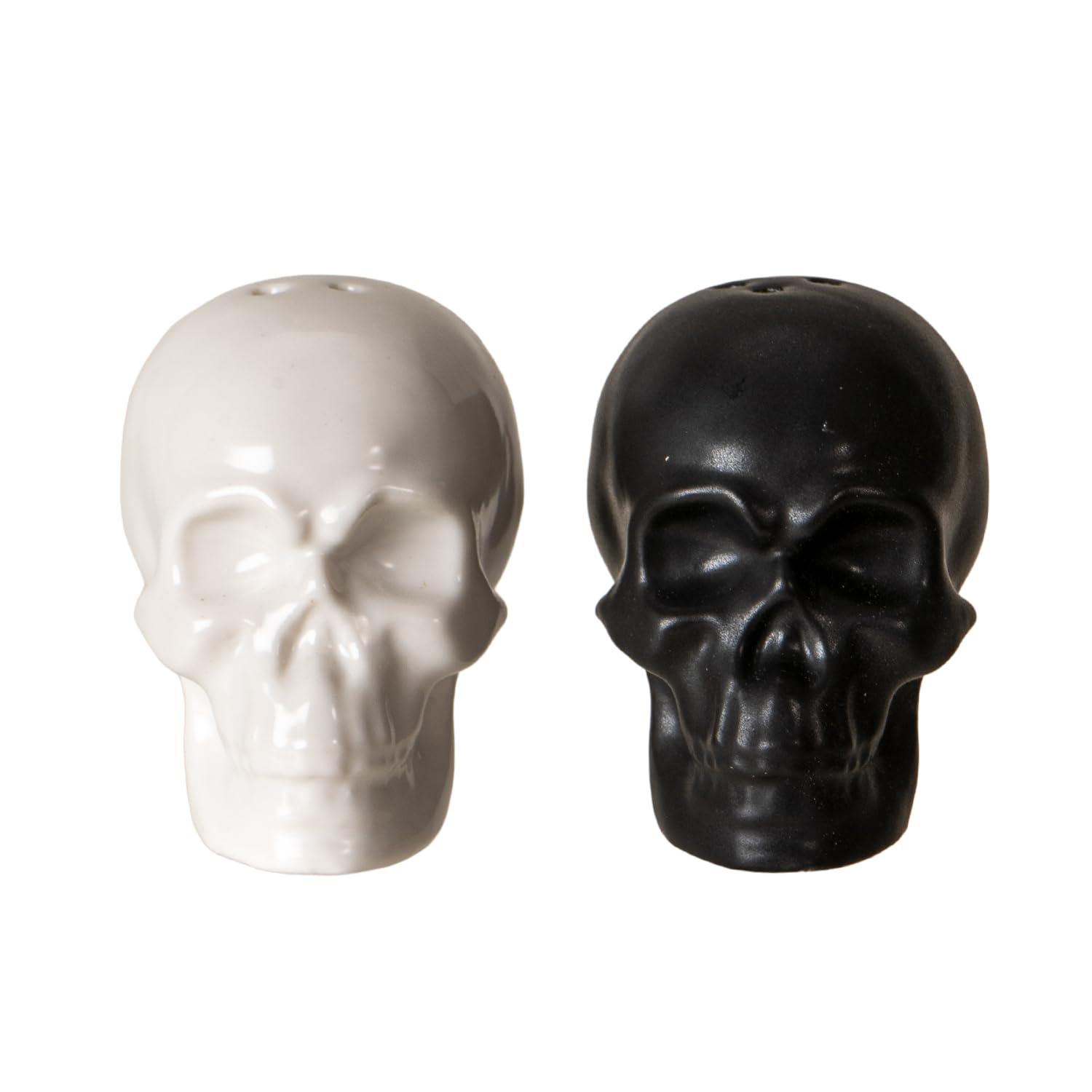 Pacific Giftware Gothic Skull Salt and Pepper Shaker Set Black and White Ceramic Kitchen Tabletop Decor Halloween Horror Collectible Spooky Novelty Gift for Horror and Skull Lovers 2.36"H image