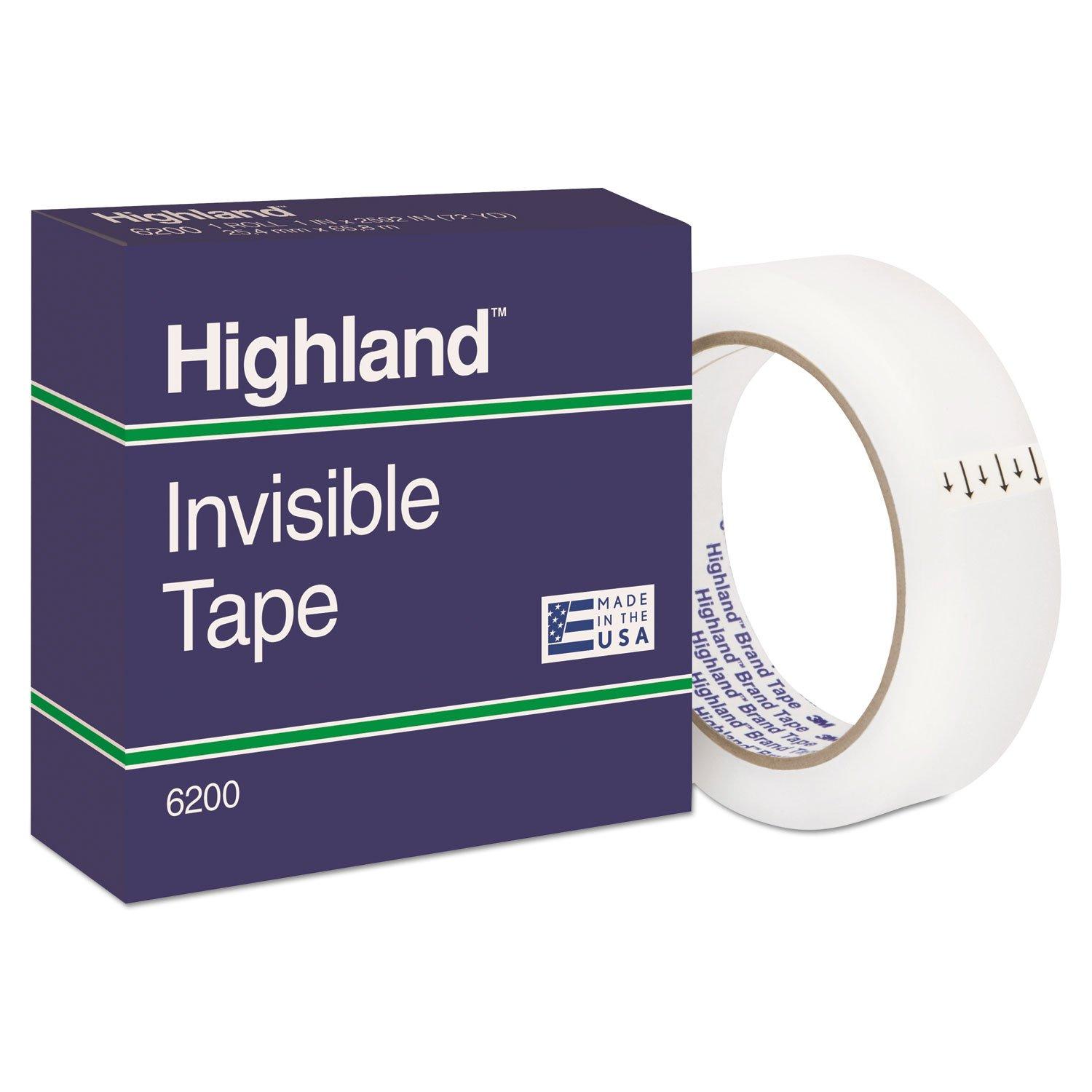 3M Highland Matte-Finish Invisible Tape, 1 Inch x 72 Yards, 3-Inch Core (6200) image