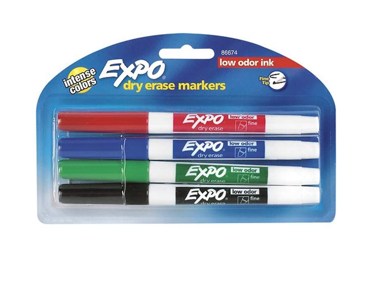 Expo 86674K Low-Odor Dry Erase Markers, Fine Point, Assorted Colors, 1 Blister Pack with 4 Markers, Total of 4 Markers image