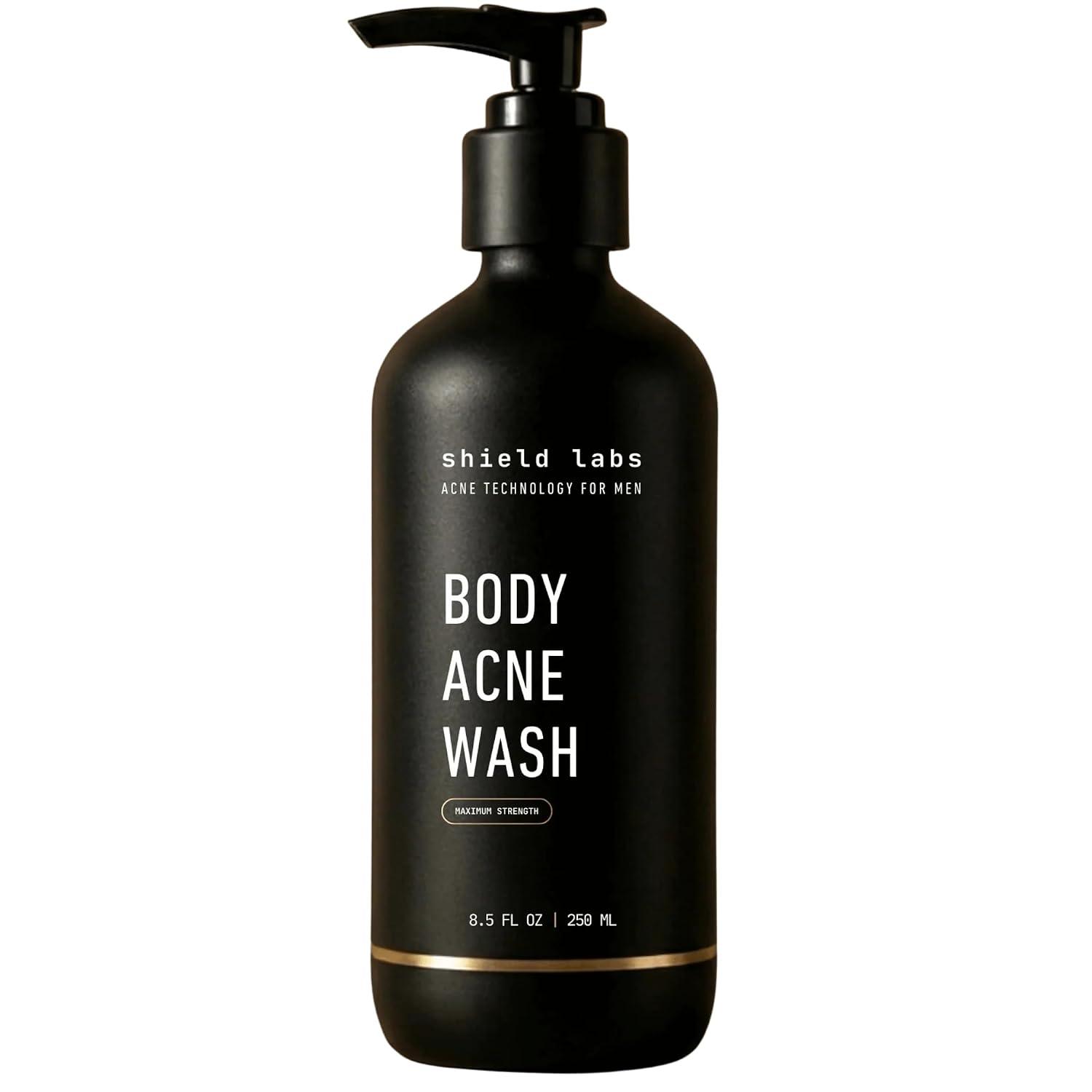 Shield Body Acne Wash for Back, Chest & Shoulders - Men's 10% Benzoyl Peroxide Body Wash, Clears Breakouts & Acne Scars – Unscented with Niacinamide, Glycolic Acid & Ceramides, 8.5 oz image
