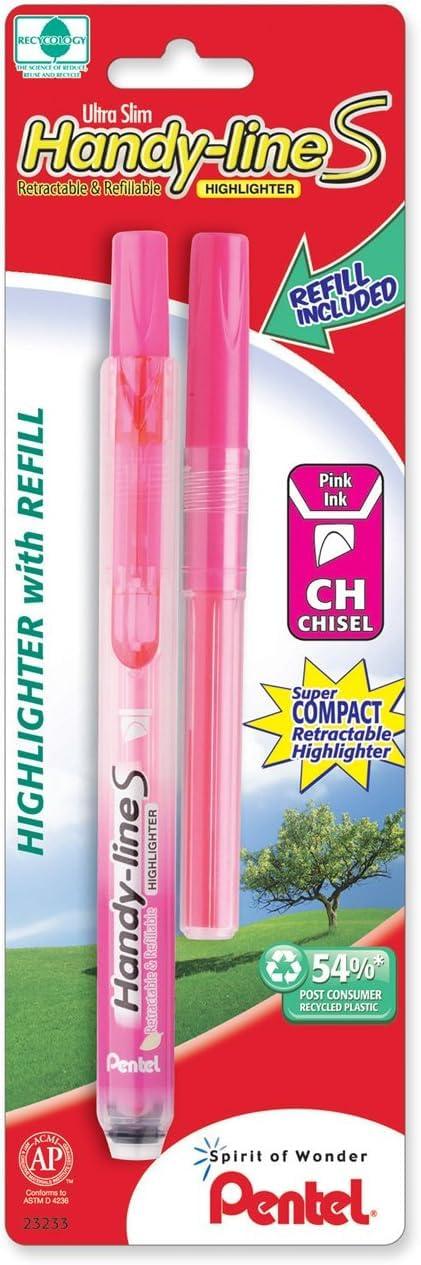 Pentel Highlighter, Retract, Refillable, Chisel Tip, Pink (SXS15-P) image