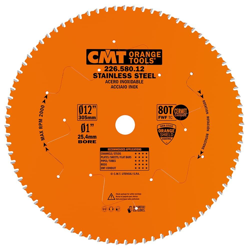 CMT 226.580.12 Stainless Steel Saw Blade, 12-Inch by 80 Teeth 8-Degree FWF with 1-Inch Bore