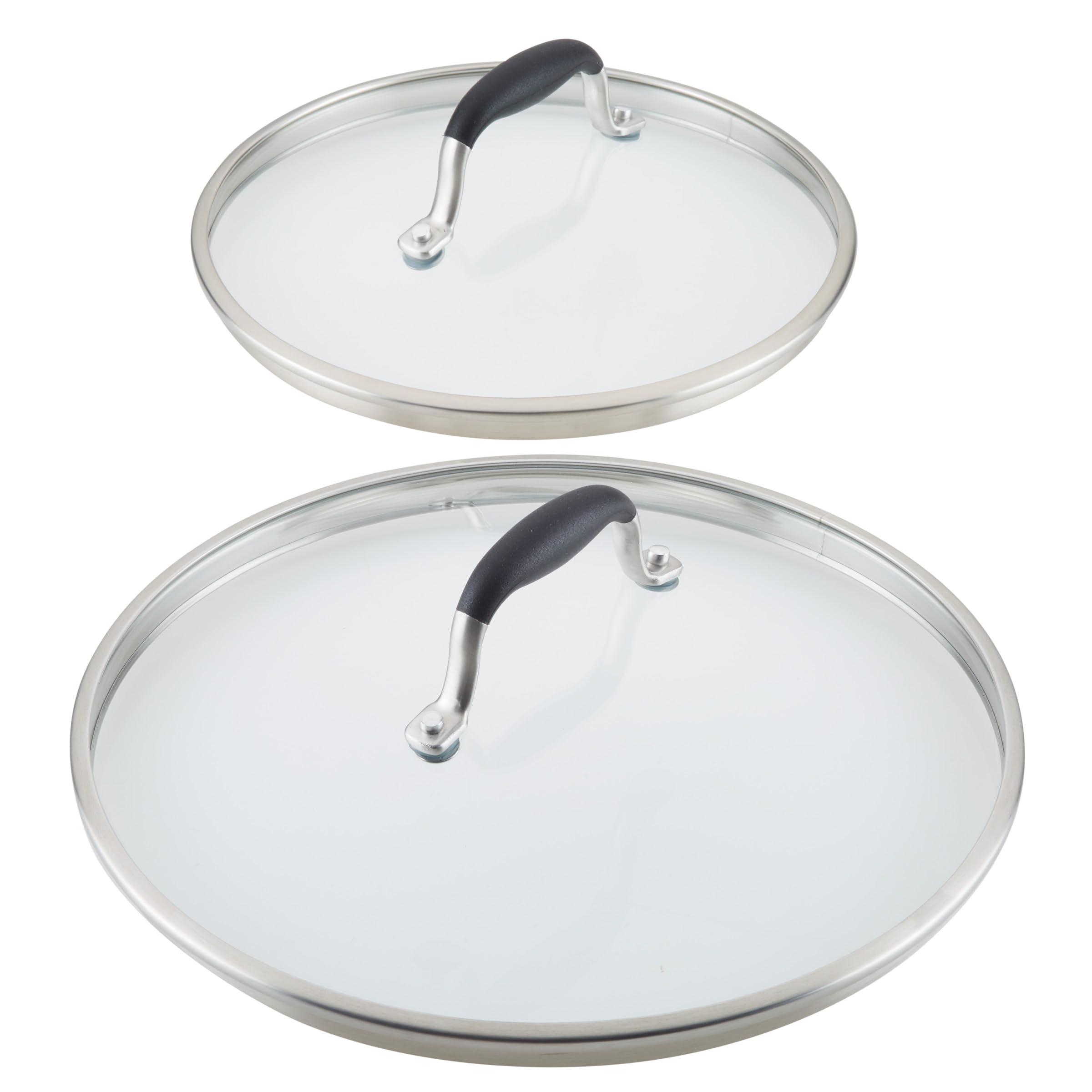 Anolon Advanced Home Glass Lids, Stainless Steel and Silicone Handles, 2 Piece, 10 Inch and 12 Inch Lid Set, Onyx (B0BJ7P37MZ) image