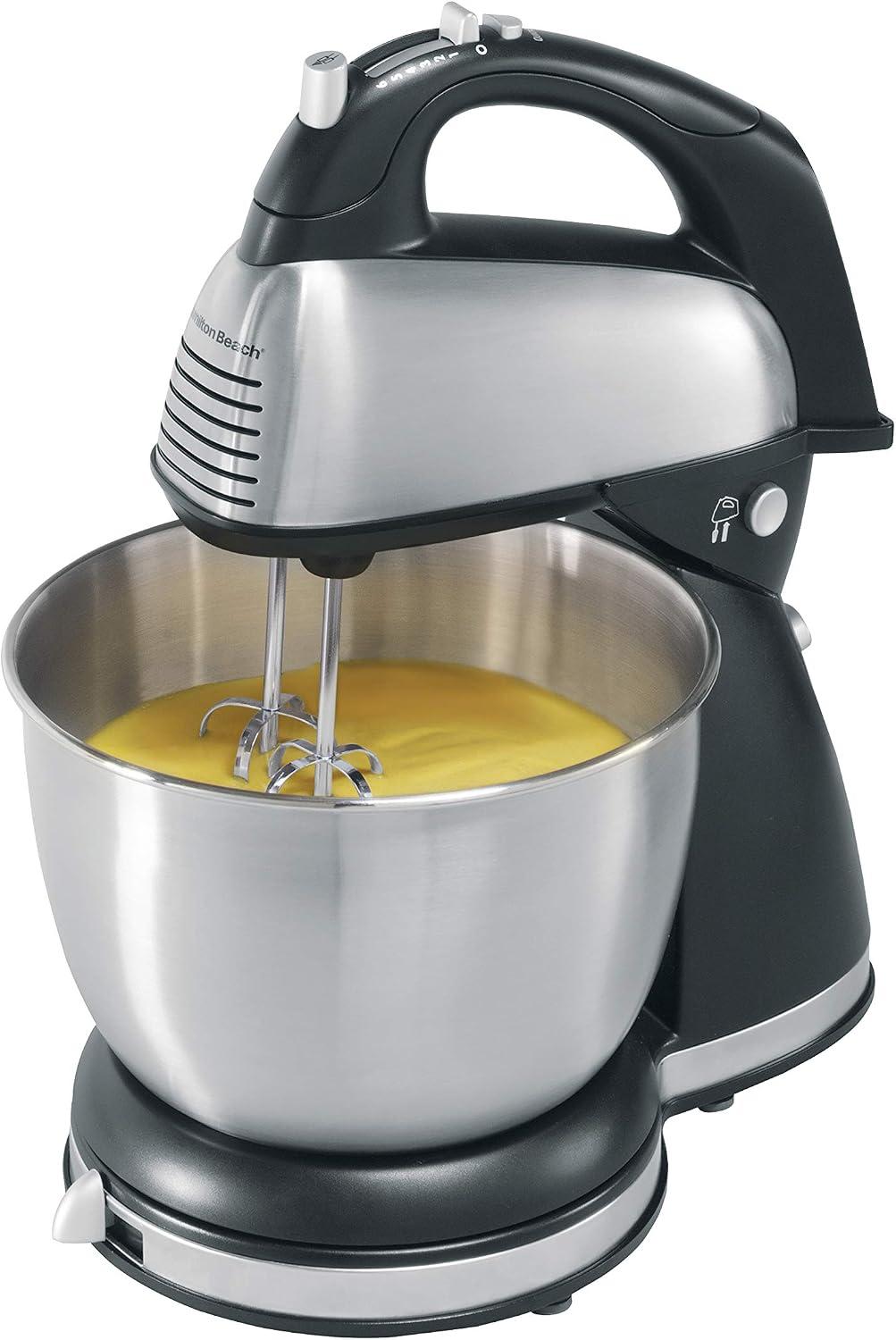 Hamilton Beach Classic Hand and Stand Mixer, 4 Quarts, 6 Speeds with QuickBurst, 290 Watts, Bowl Rest, Black and Stainless (64650), Stand Mixer - Discontinued image