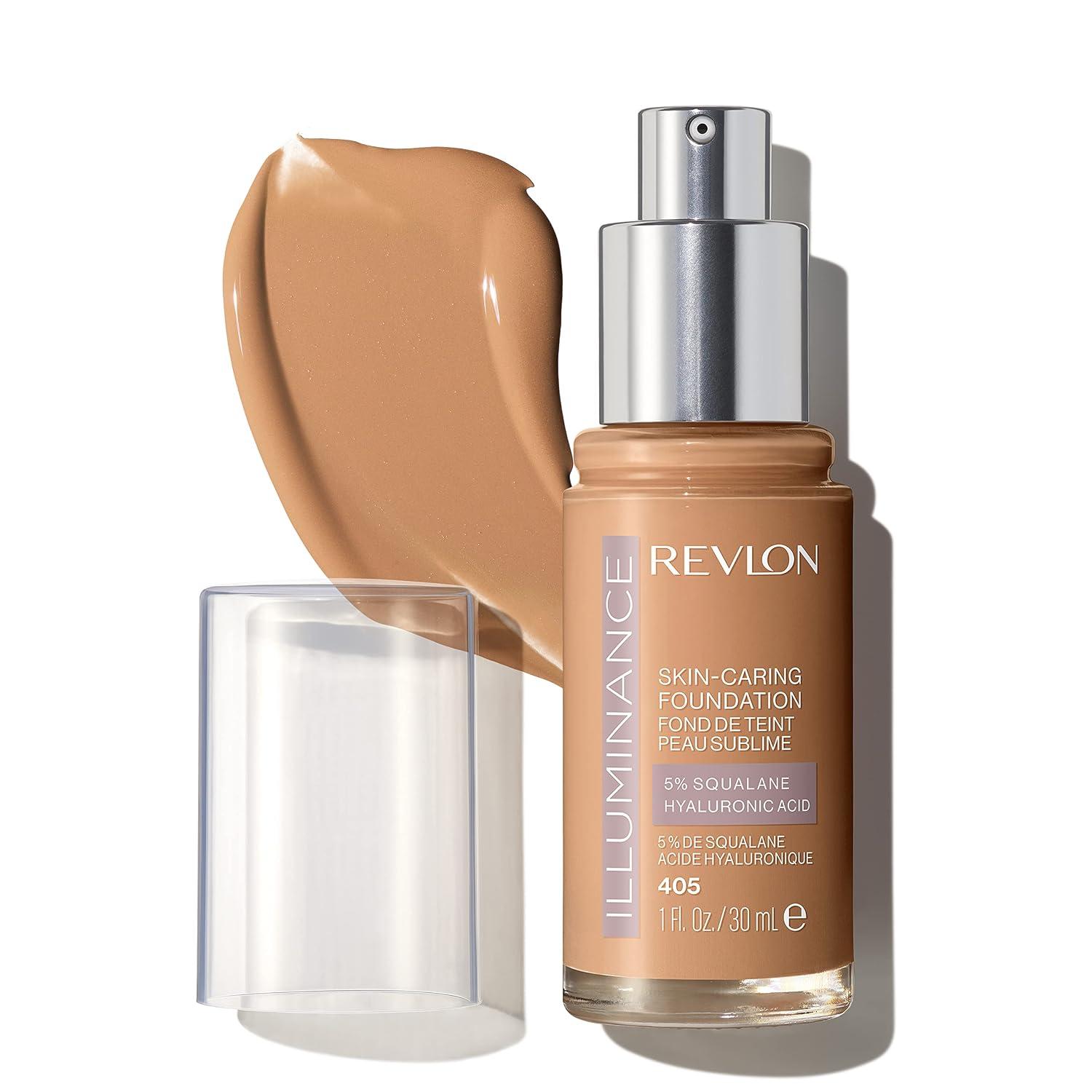 Revlon Illuminance Skin-Caring Liquid Foundation, Hyaluronic Acid, Hydrating and Nourishing Formula with Medium Coverage, 405 Hazel, 1 fl oz image