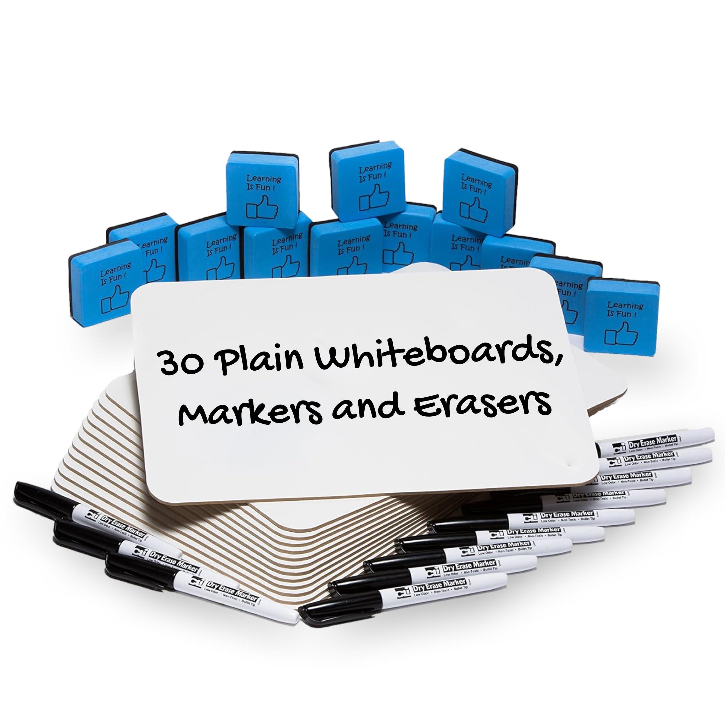 Charles Leonard Dry Erase Board Classroom Pack - Mini Lapboard School Supplies for Teachers, Students - Includes 30 each Erasable White Boards, 2 Inch Felt Erasers and Black Dry Erase Markers (35090) image