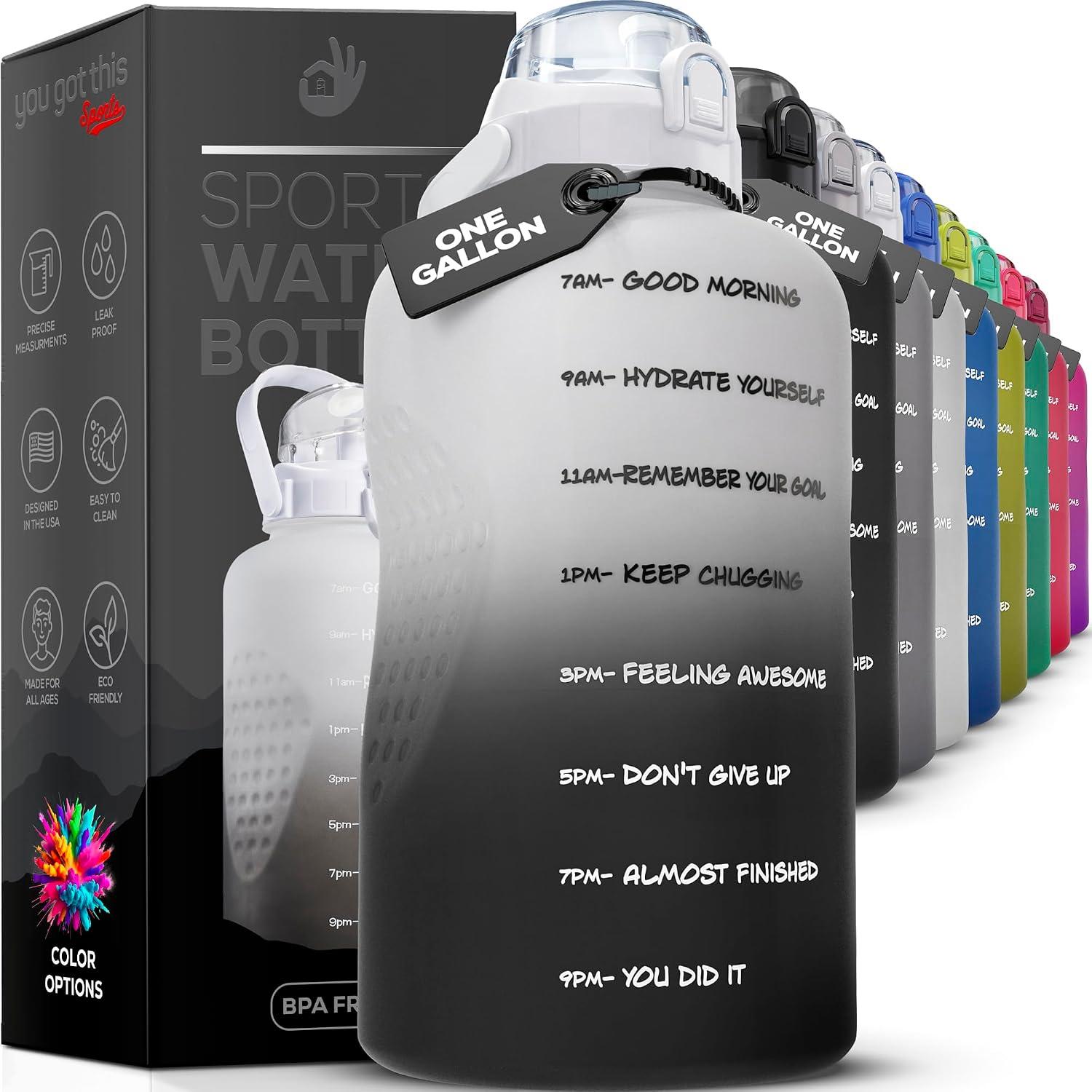 Motivational Water Bottle with Straw & Handle,One Gallon Water Bottle 128 oz/3.8L,Reusable Water Jug, Achieve All-Day Hydration SpillProof, BPA FREE image
