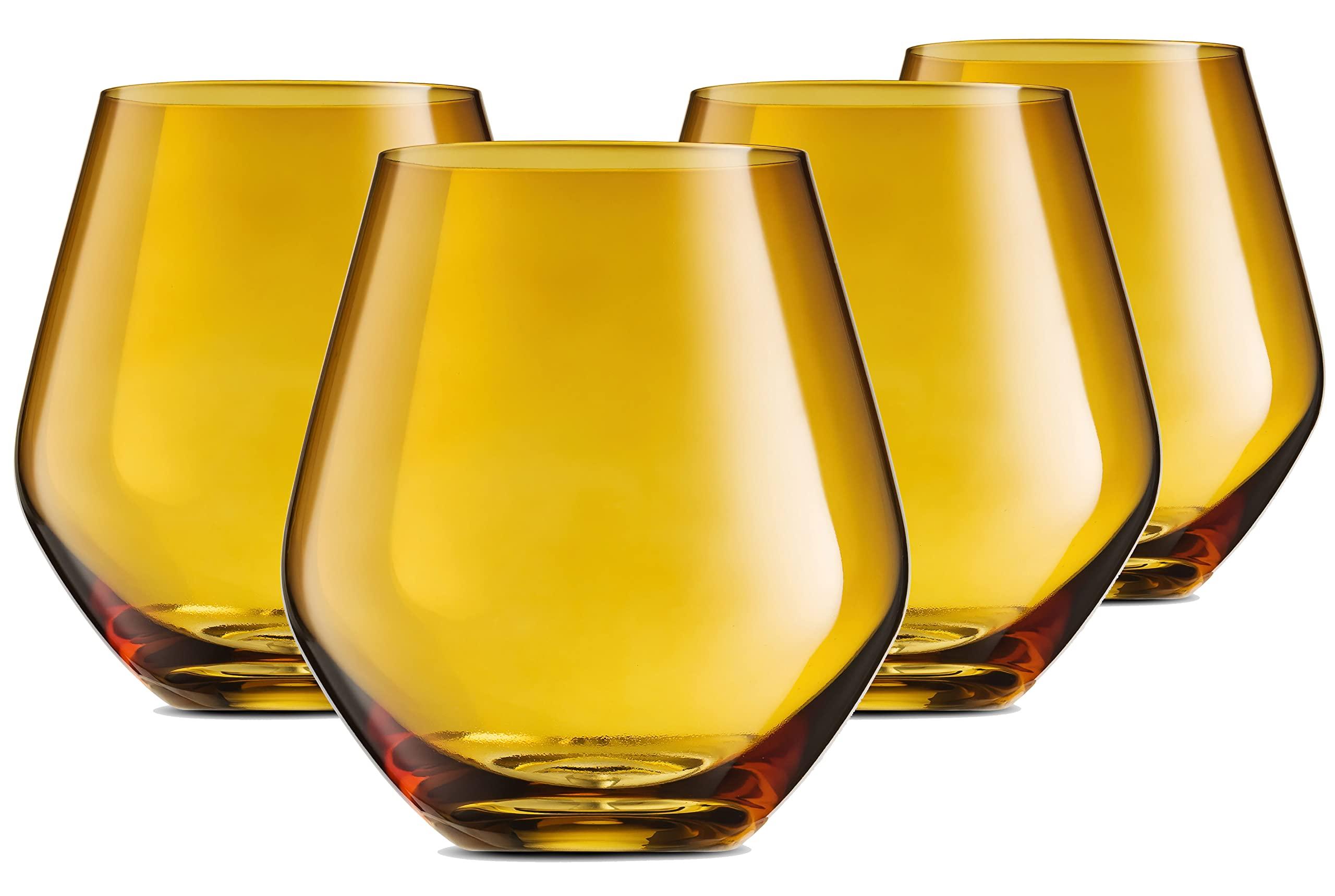Godinger Wine Glasses, Stemless Wine Glasses, Red Wine Glasses, Drinking Glasses, European Made Stemless Wine Glass - Amber, 17oz, Set of 4 image