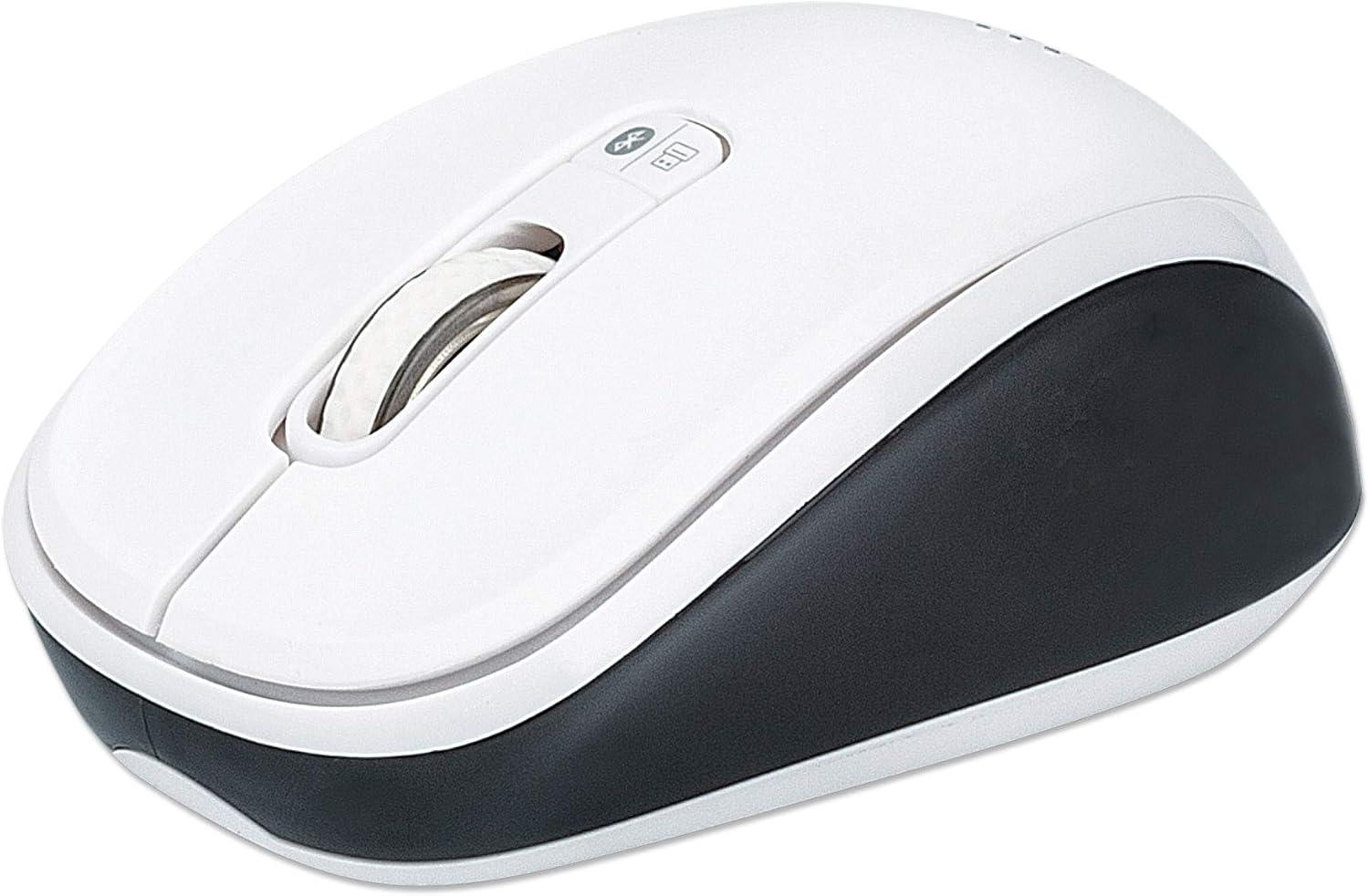 Manhattan Ergonomic Wireless & Bluetooth Mouse - with 800/1200 / 1600 dpi, 3 Buttons with Scroll Wheel, Auto Power Management - for Mac, Laptops, Computers – 3 Yr Mfg Warranty- Black & White, 179645 image