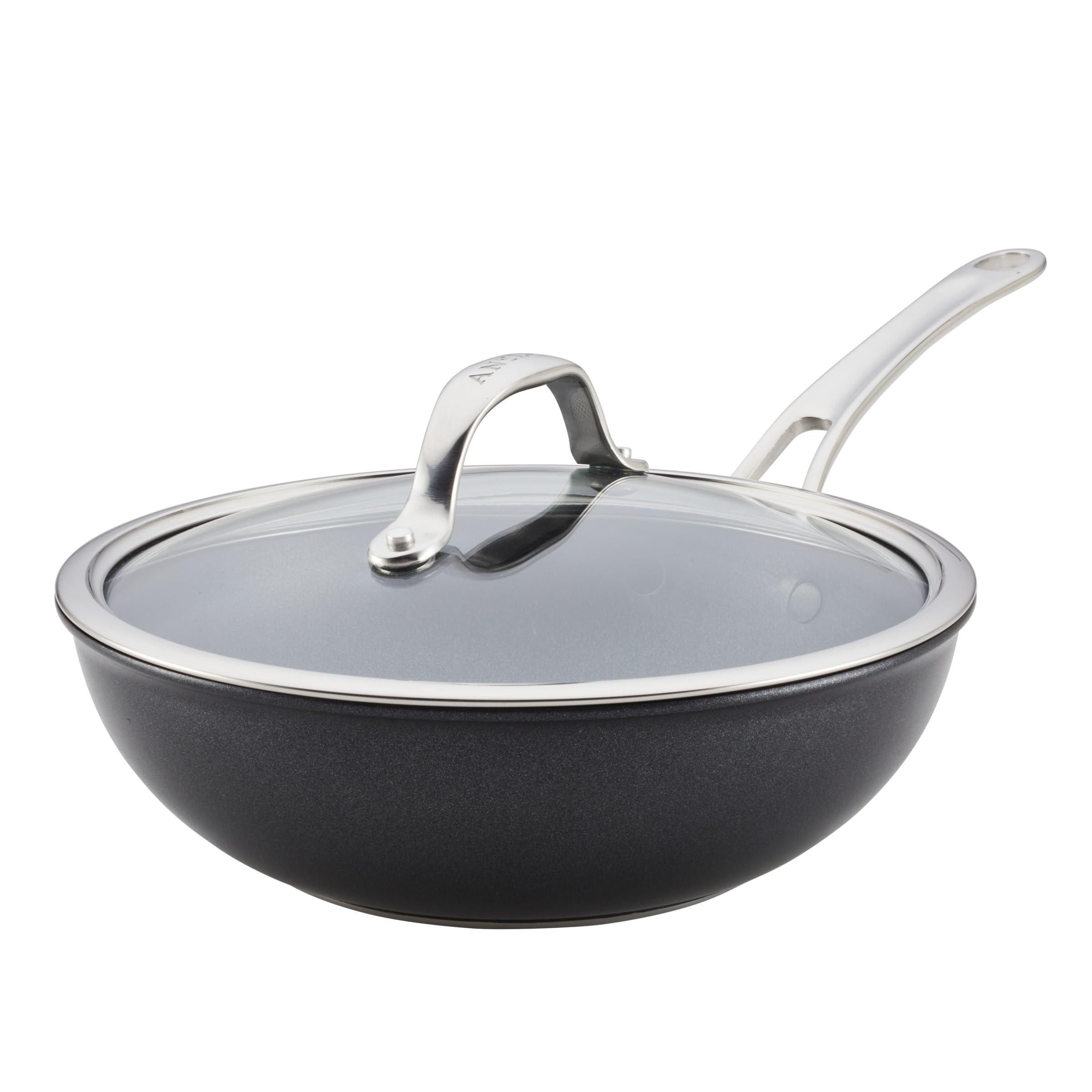 Anolon X Hybrid Nonstick Induction Stir Fry Wok Pan Cookware with Lid, Dishwasher Safe, Compatible with All Stovetops, 10 Inch - Charcoal Gray image