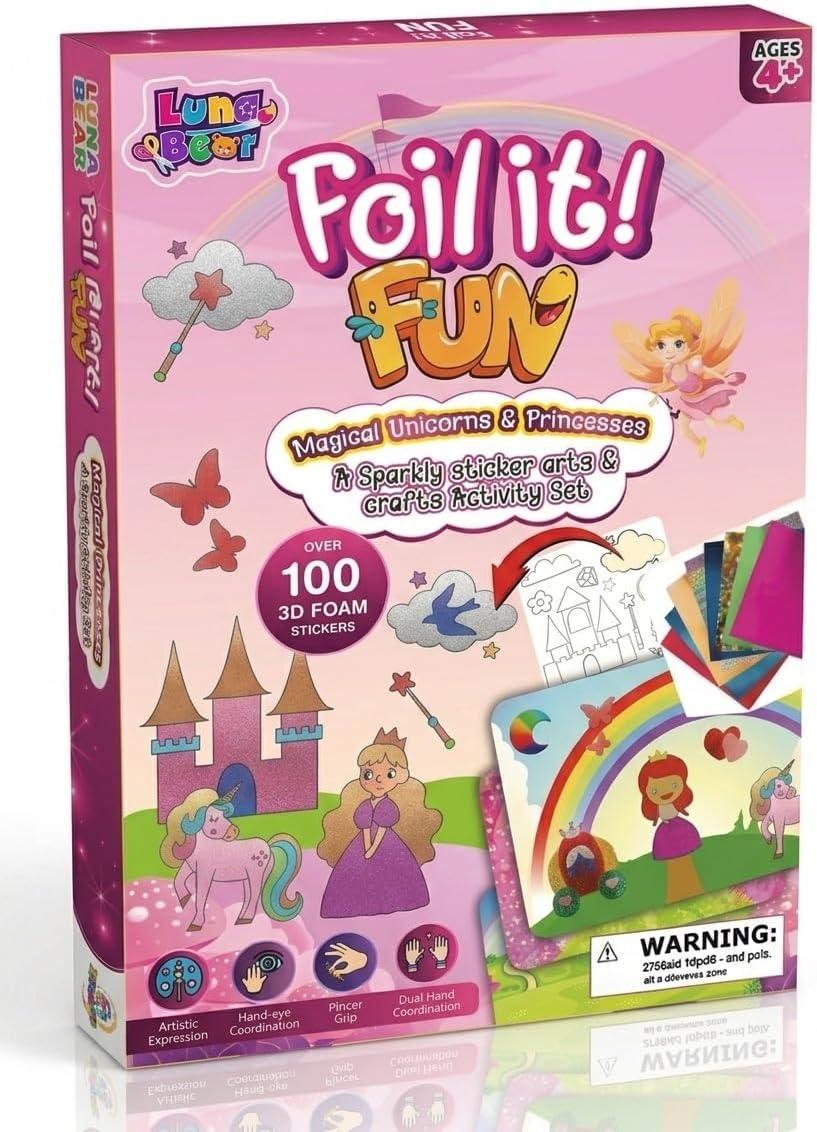 Foil It Fun Art Kit - Magical Princess & Unicorns Craft Set | Sparkly Foil Art for Kids Ages 4-8 | Mess-Free & Screen-Free Fun for Creativity, Confidence & Fine Motor Skills image