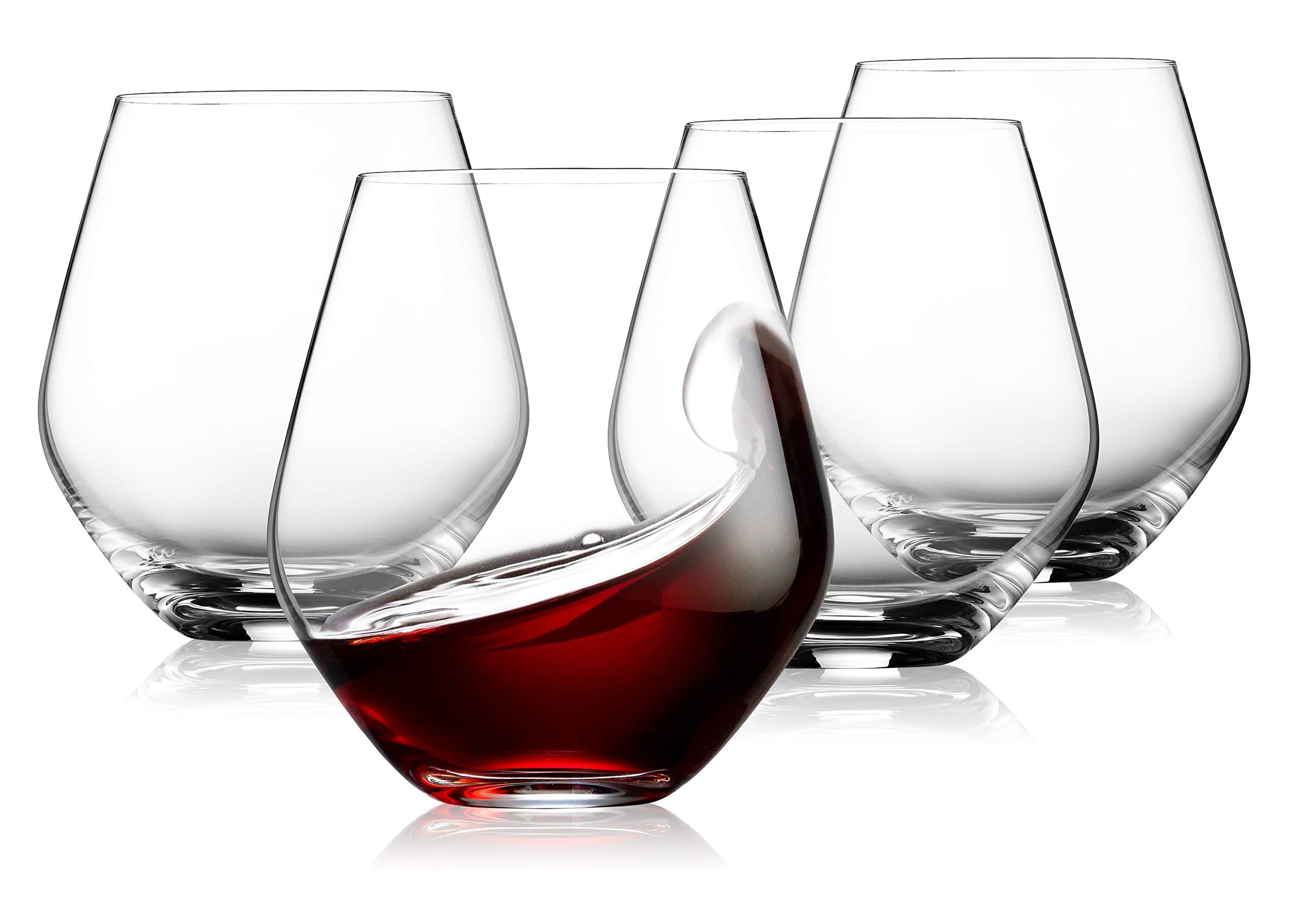 Godinger Wine Glasses, Stemless Wine Glasses, Red Wine Drinking Glasses, Stemless Wine Glass - 17oz, Set of 4 - Made in Europe image