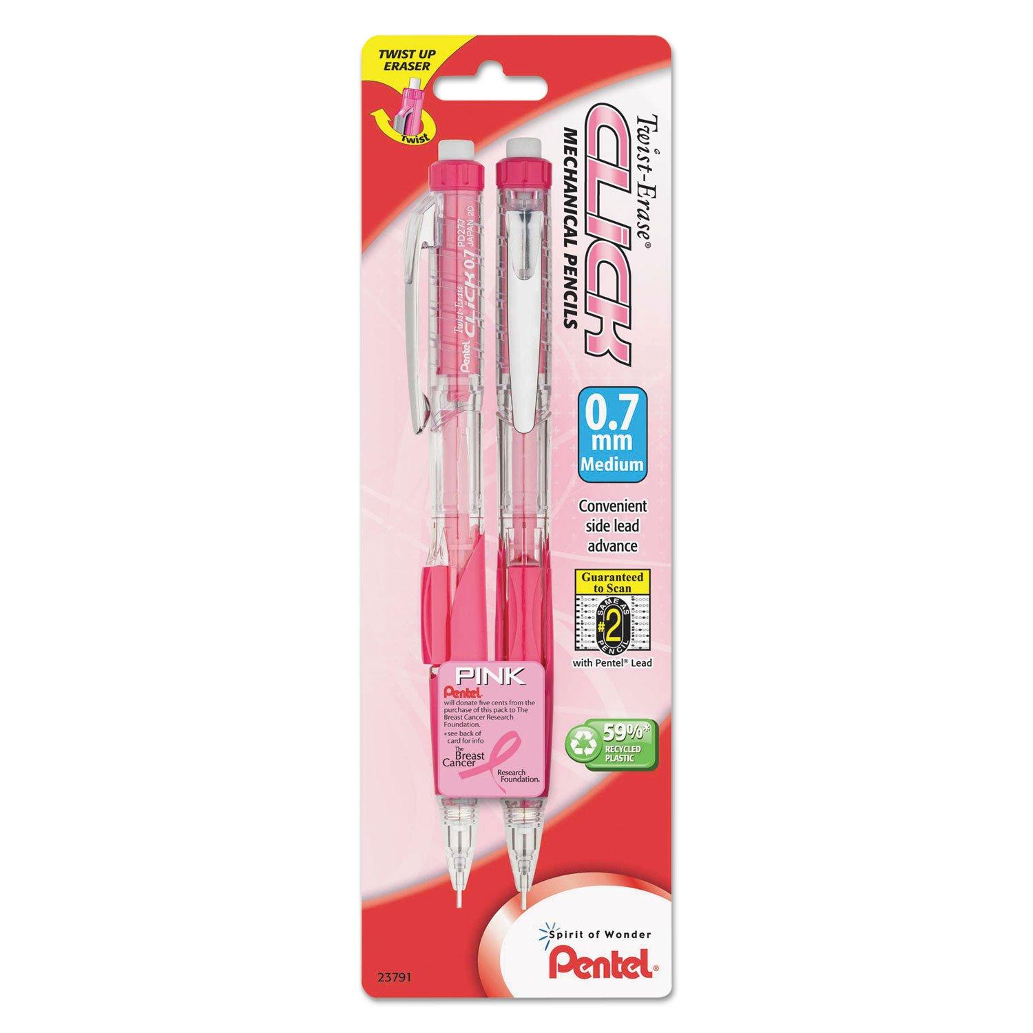 Pentel Breast Cancer Awareness Twist Erase CLICK Mechanical Pencil, (0.7mm) (PD277TBP2P-BC)