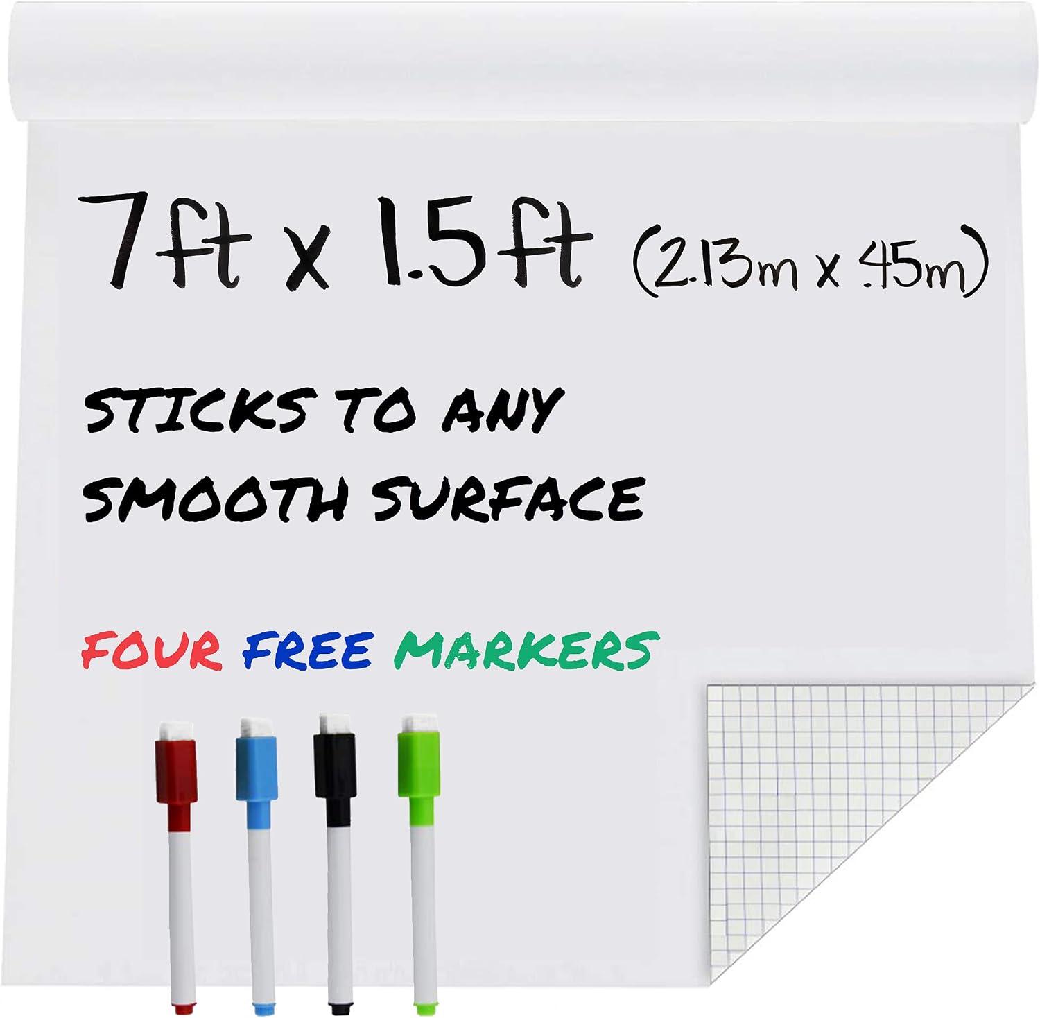 MMFB White Board Sticker Dry Erase, Chalkboard Wallpaper Stick and Peel Adhesive Roll with 4 Ery Erase Chalk Markers for Wall, Tables, Schools, Home image