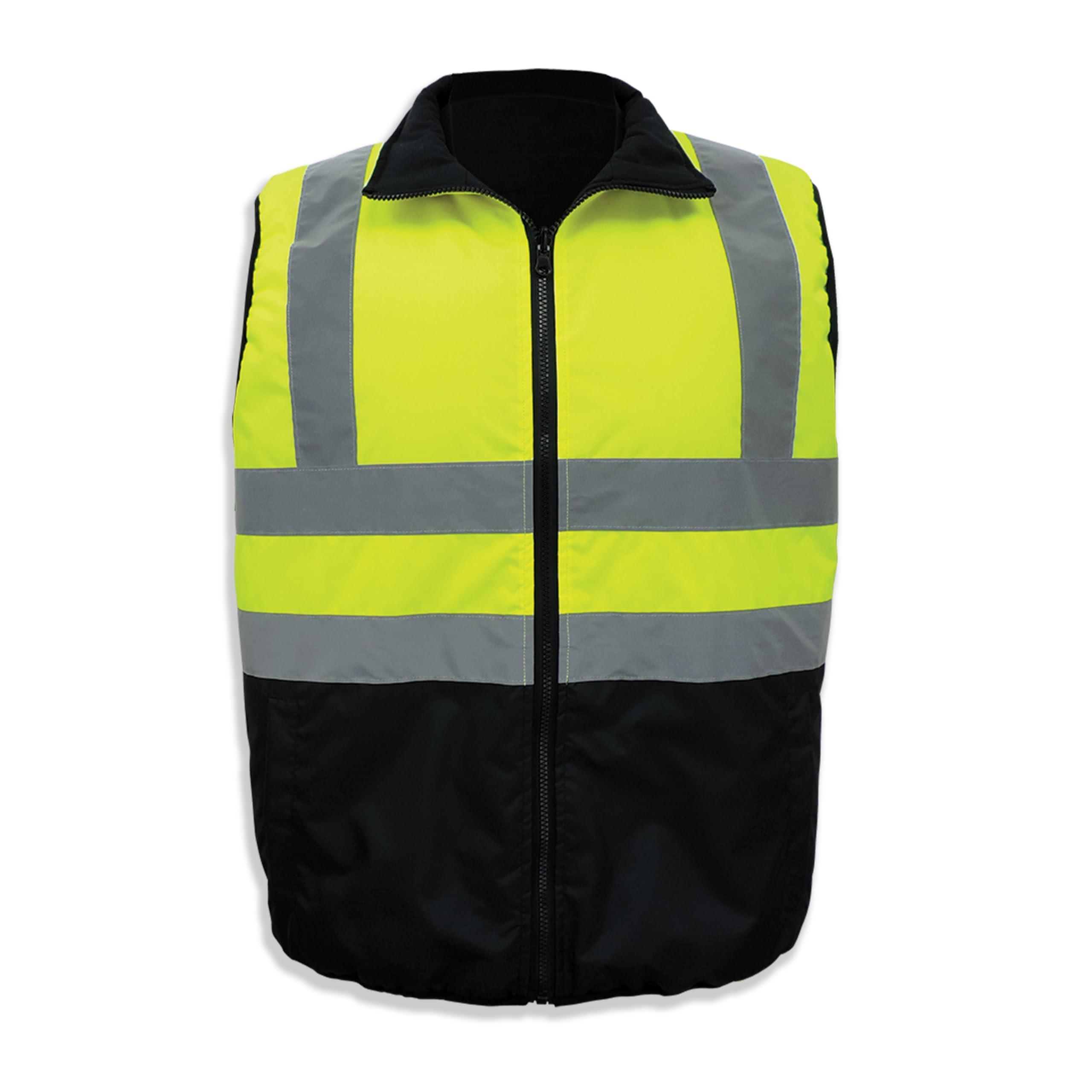 Global Glove GLO-SV1 High Visibility, Reversible Safety Vest, Yellow and Black, Size Medium-5XL