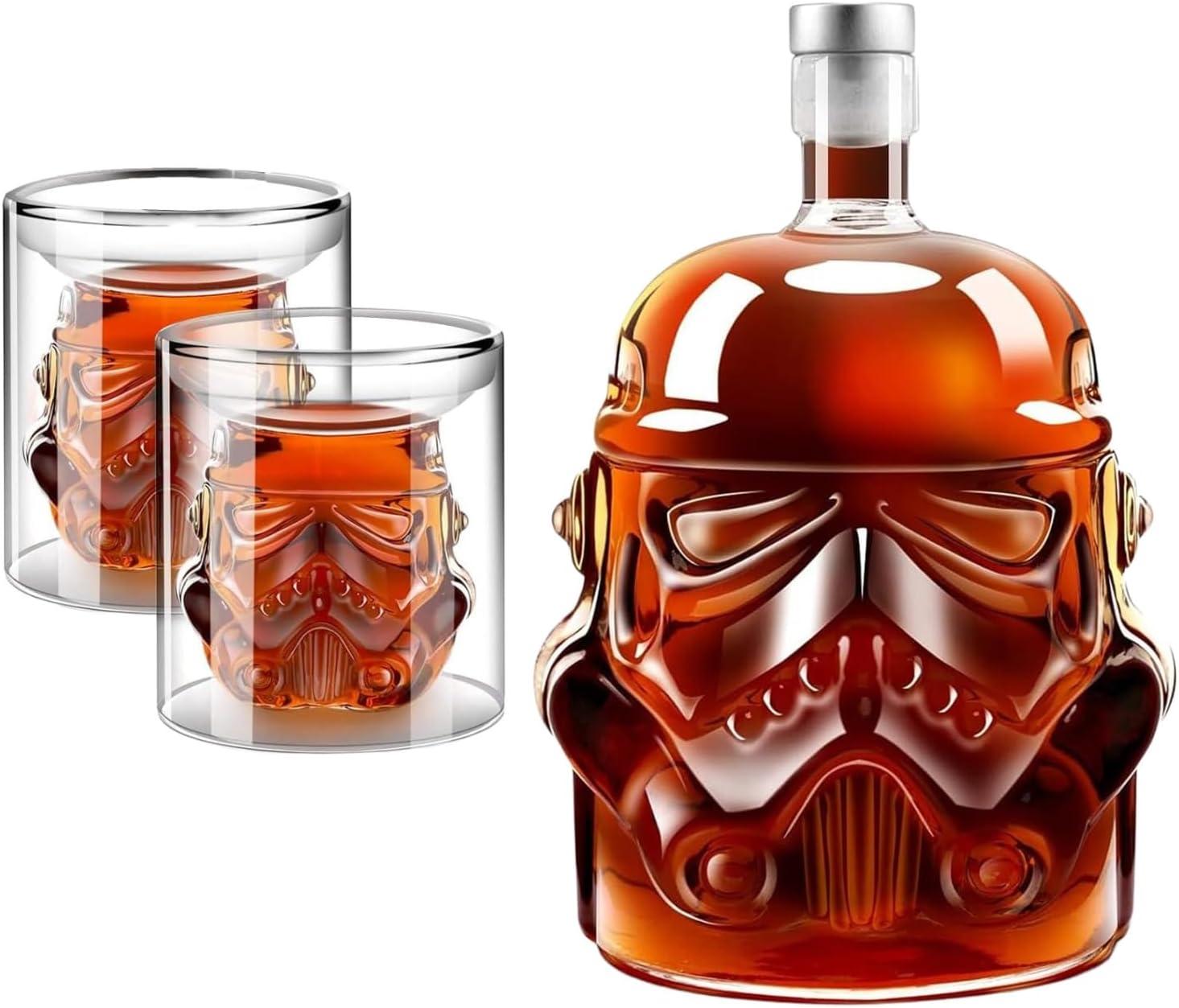 Galactic Armor Helmet Whiskey Decanter Set with 2 Glasses (150ml). Creative Sci-Fi Liquor Bottle for Bourbon, Scotch & Vodka image