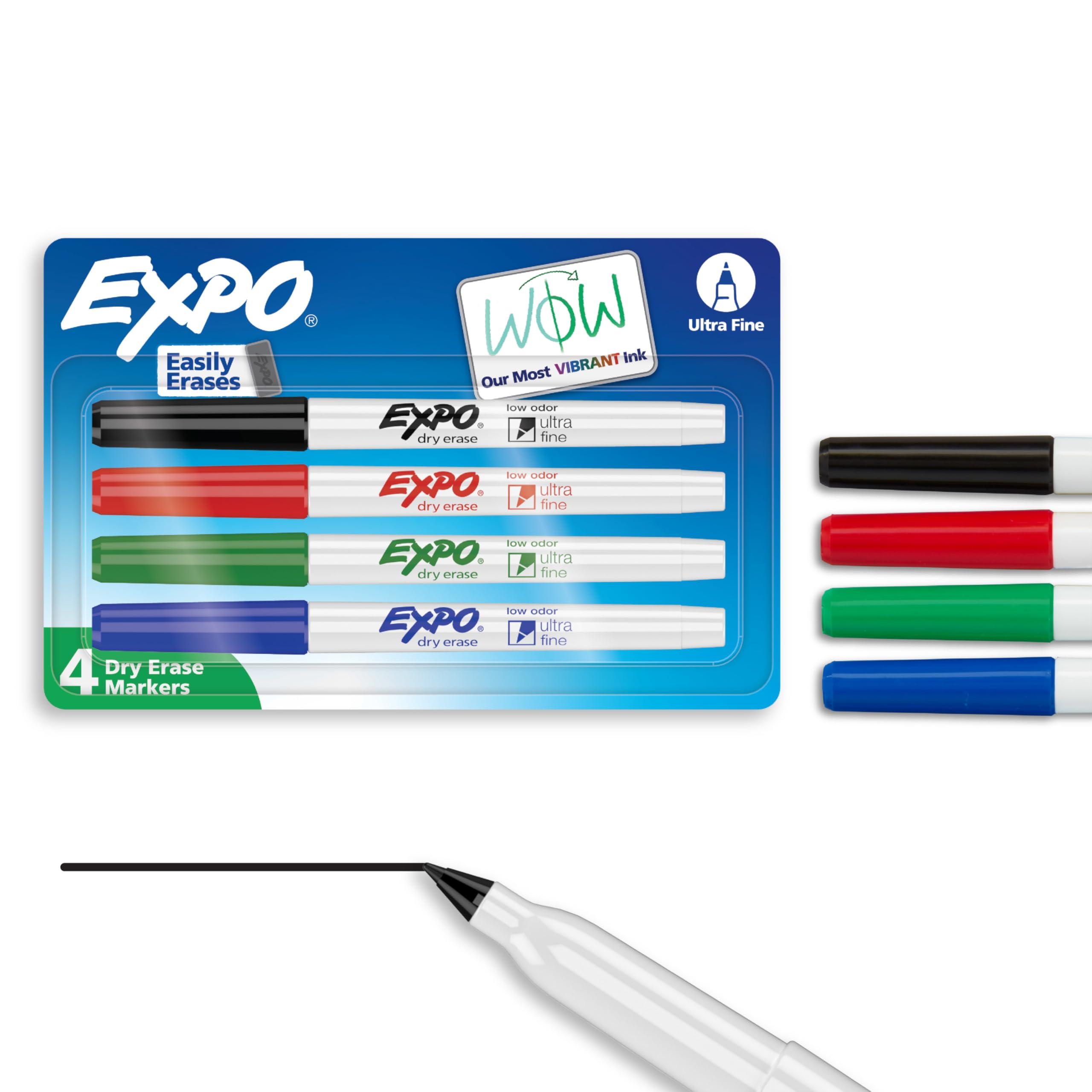 EXPO Dry Erase Markers, Low Odor Ink, Assorted Colors, Ultra Fine Tip, 4 Count - Whiteboard, Calendar, Organization, Essential Supplies for Office, School, Classroom, Teachers image