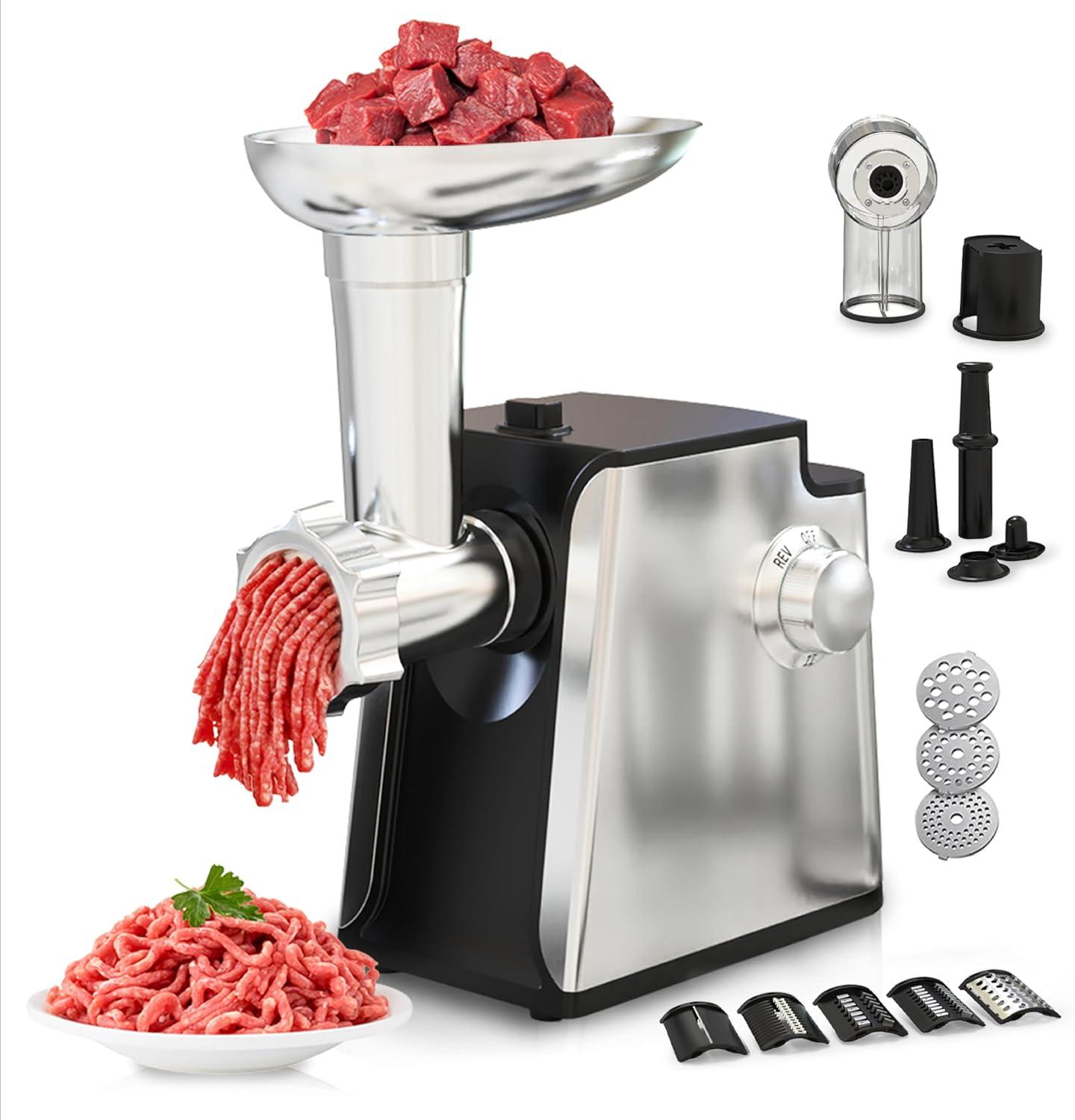 Electric Meat Grinder 2800W Sausage Stuffer Maker 4-In-1 Vegetable Shredder With 3 Slice, Shred Blades,5 Blades,Sausage Stuffer,Kubbe Kit For Home Kitchen Use image