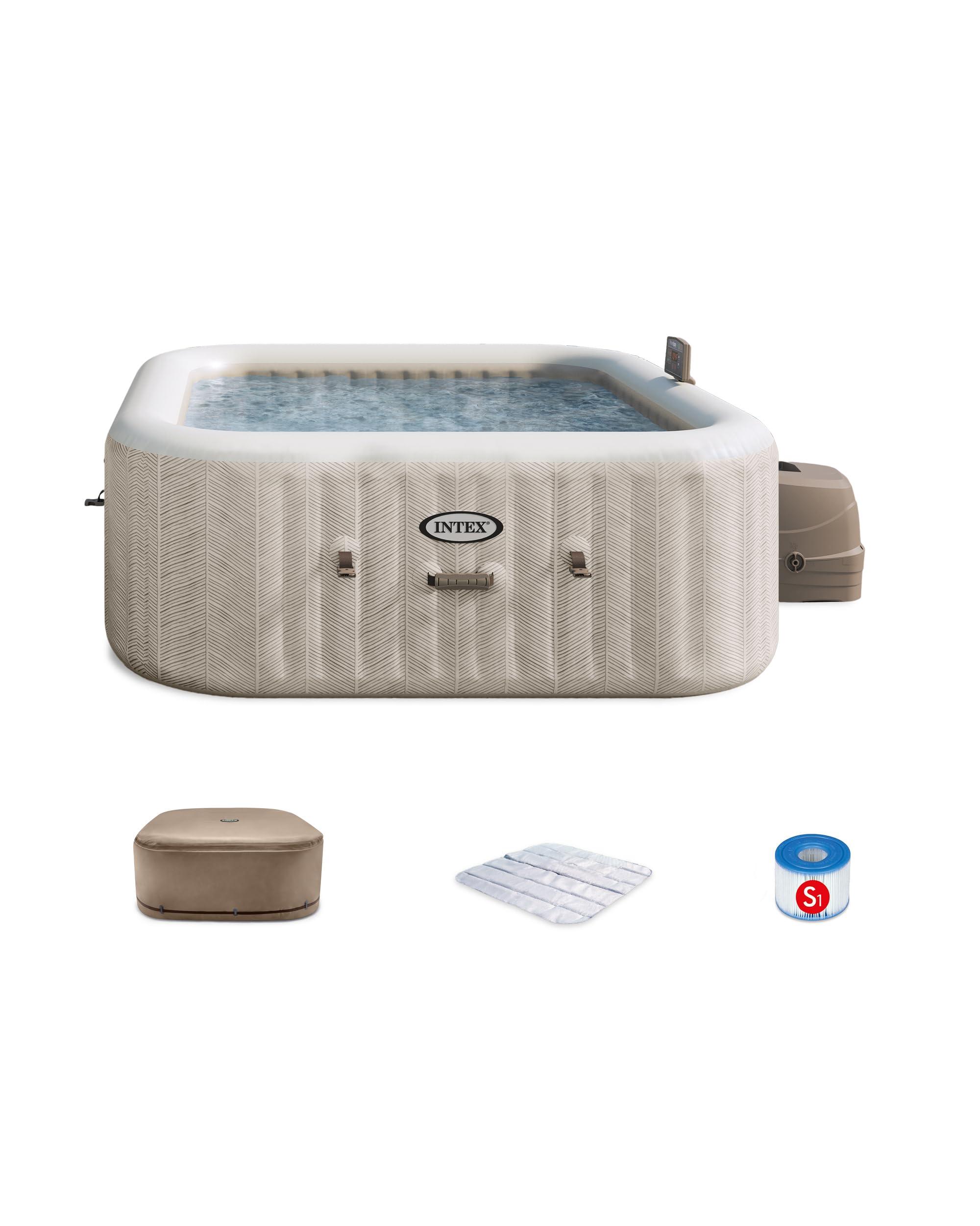 INTEX 28471EP PureSpa Chevron Deluxe Outdoor Inflatable Portable Hot Tub, Includes Energy Efficient Spa Cover, Spa Control App, FastFill Inflation System, 6 Person Capacity, 77" x 77" x 28" image
