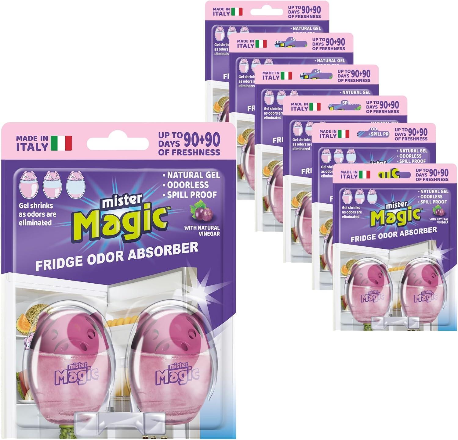 Mister Magic Refrigerator Odor Absorber - Natural Vinegar Formula Gel, Odorless Fridge Deodorizer, Neutralizes Food Odors, (6 Pack, Contains 12 Units) image