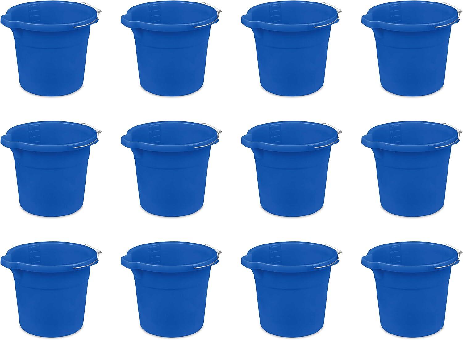 Sterilite 12 Quart Spout Pail with Handle, Plastic Bucket for Household Cleaning, Washing The Car, and Mopping, Spout to Pour Water, Blue, 12-Pack