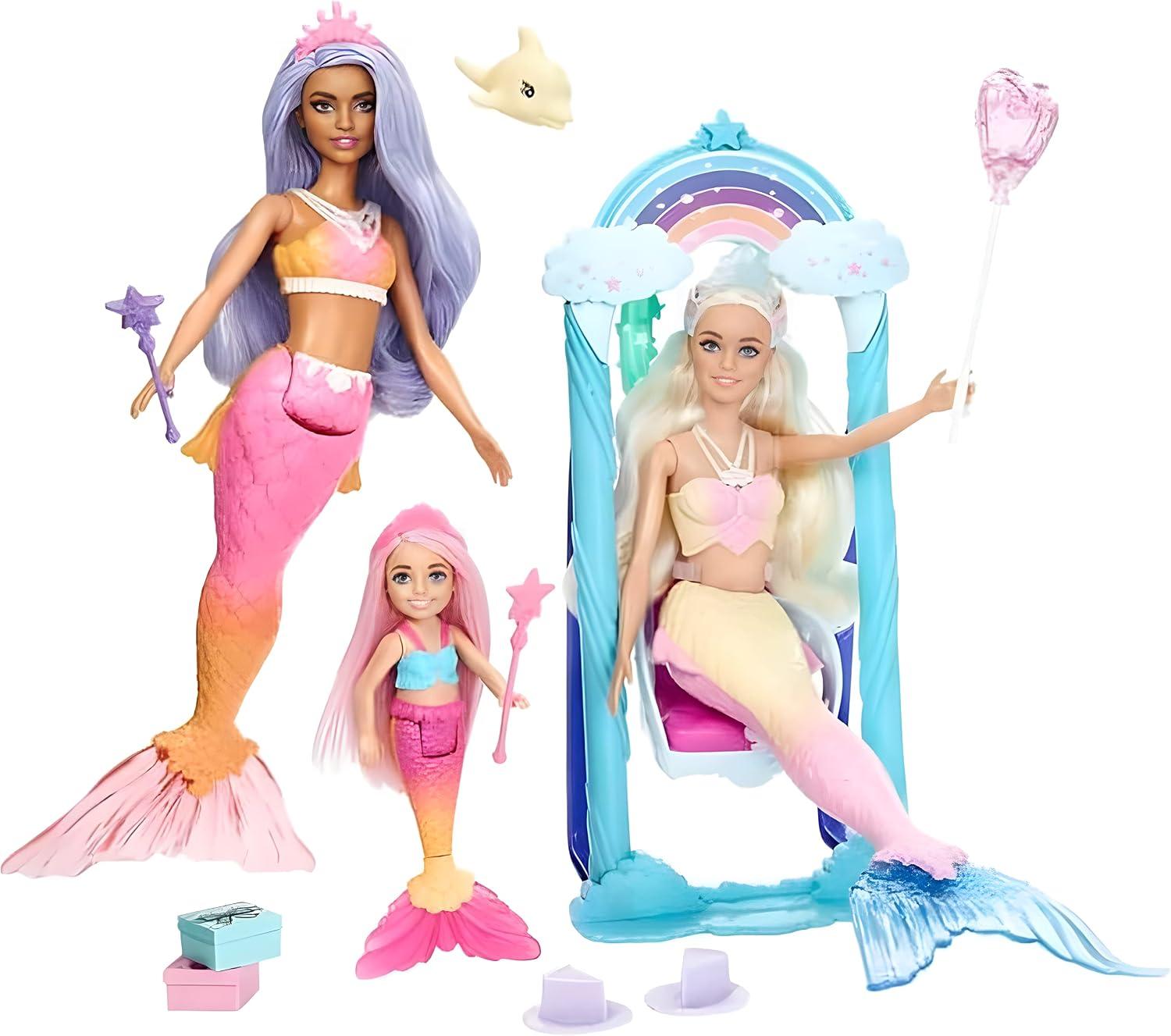 Barbie Mermaid Play Set with 3 Mermaid Dolls and Dreamtopia Accessories image