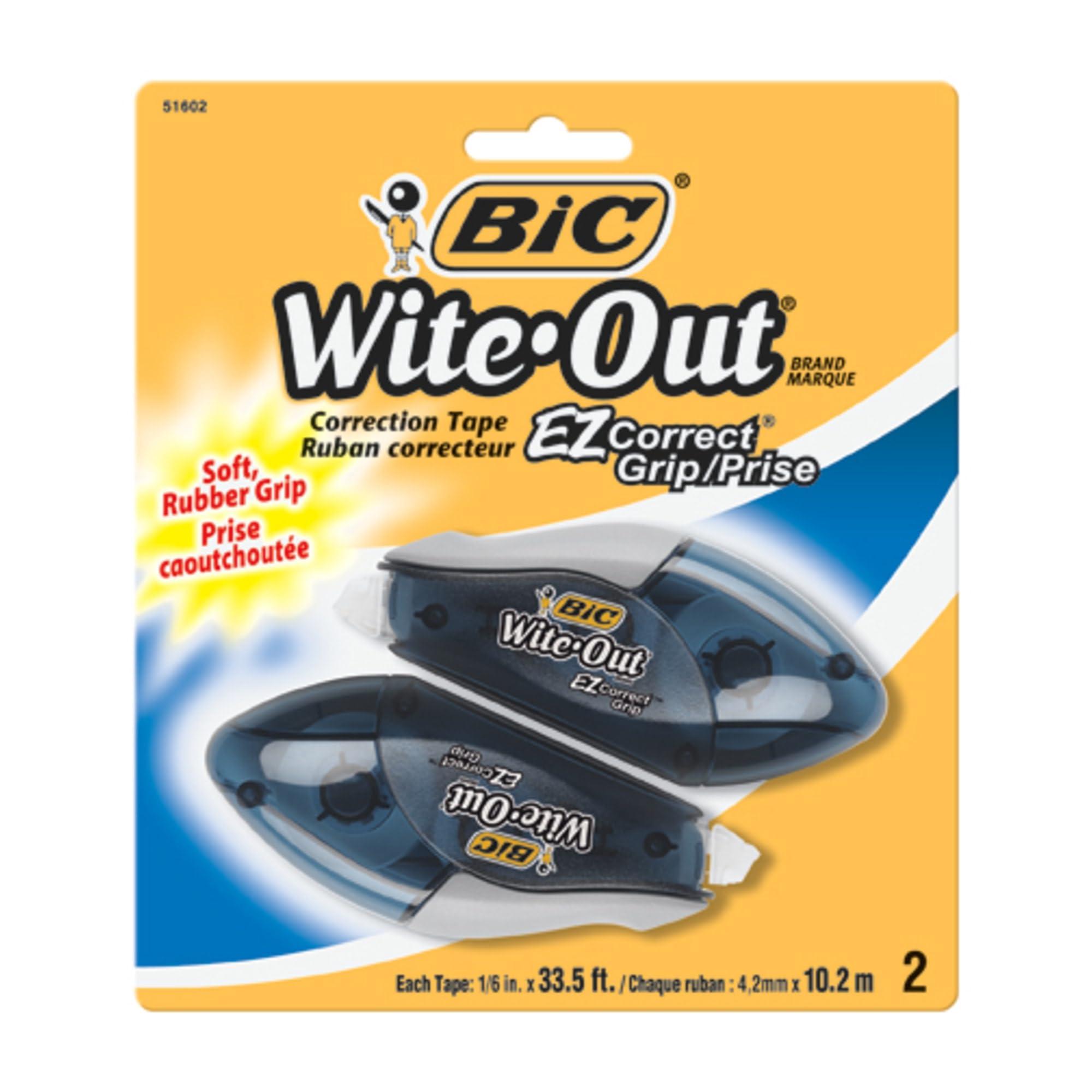 BIC Wite-Out EZ Correct Grip Correction Tape - 33.50 ft Length - 1 Line(s) - White Tape - Rubber Grip - 2 / Pack - White image