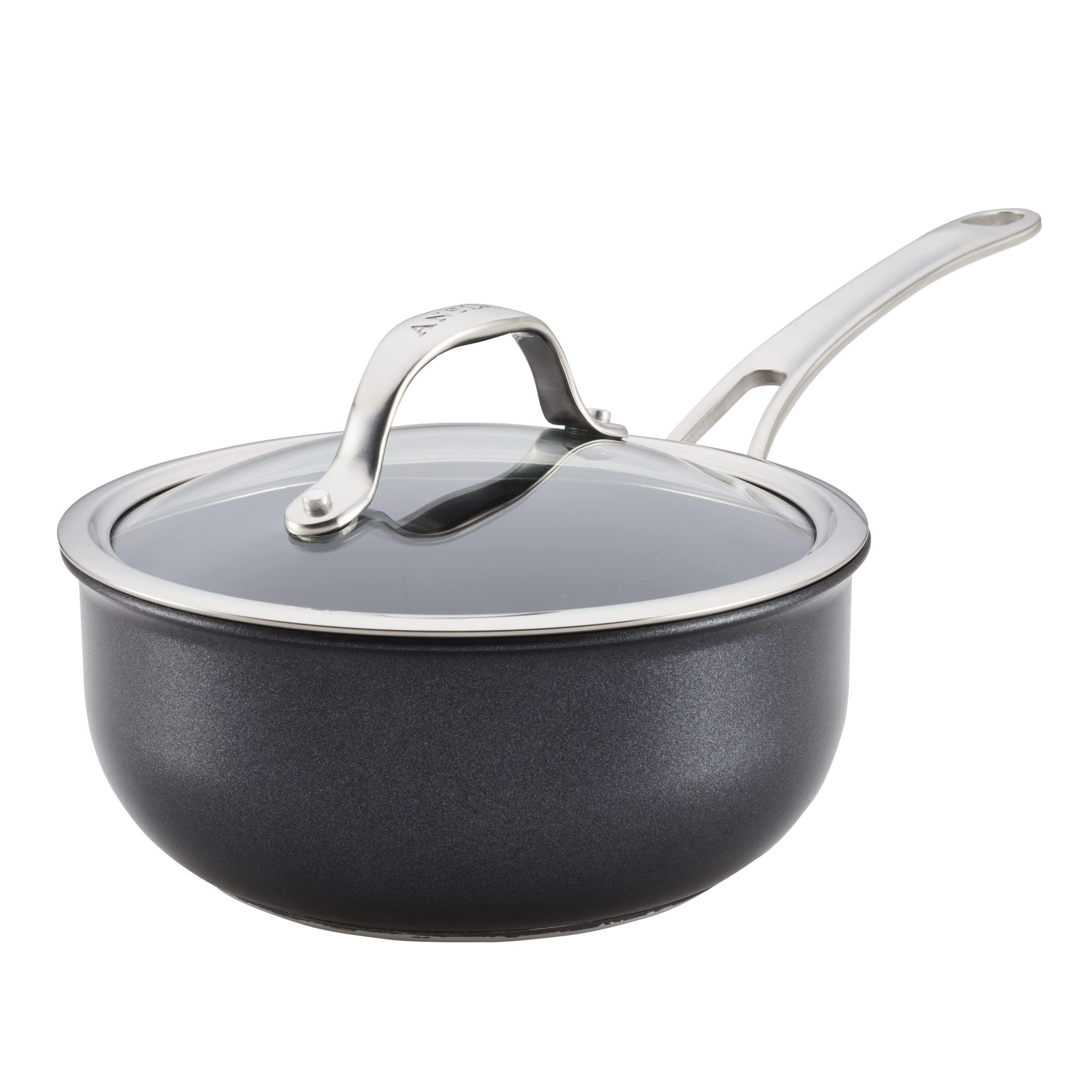 Anolon X SearTech Aluminum Nonstick Cookware Saucier with Lid, 2.5 Quart, Super Dark Gray image