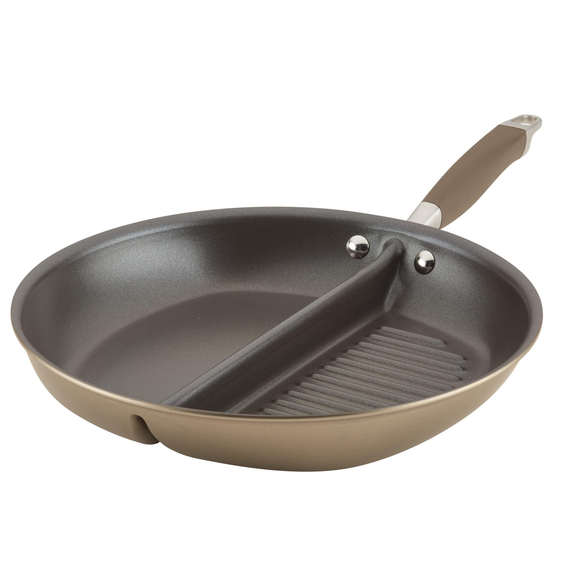 Anolon Advanced Home Hard Anodized Nonstick Divided Grill and Griddle Pan, 12.5 Inch, Bronze image