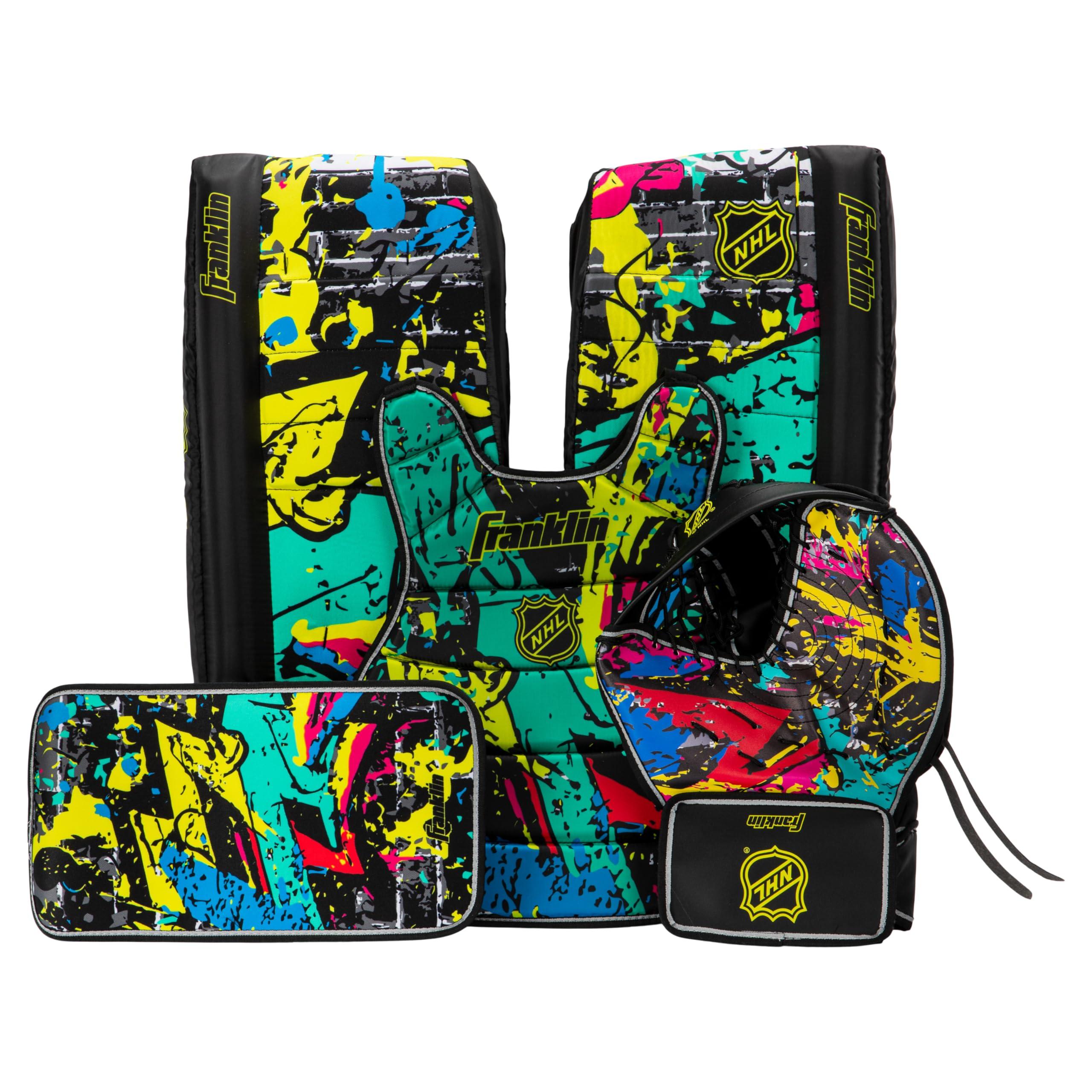 Franklin Sports NHL Kids Street Hockey Goalie Pads Set - Kids Hockey Training Equipment - Includes Block Pad, Catch Glove, and Goalie Pads image