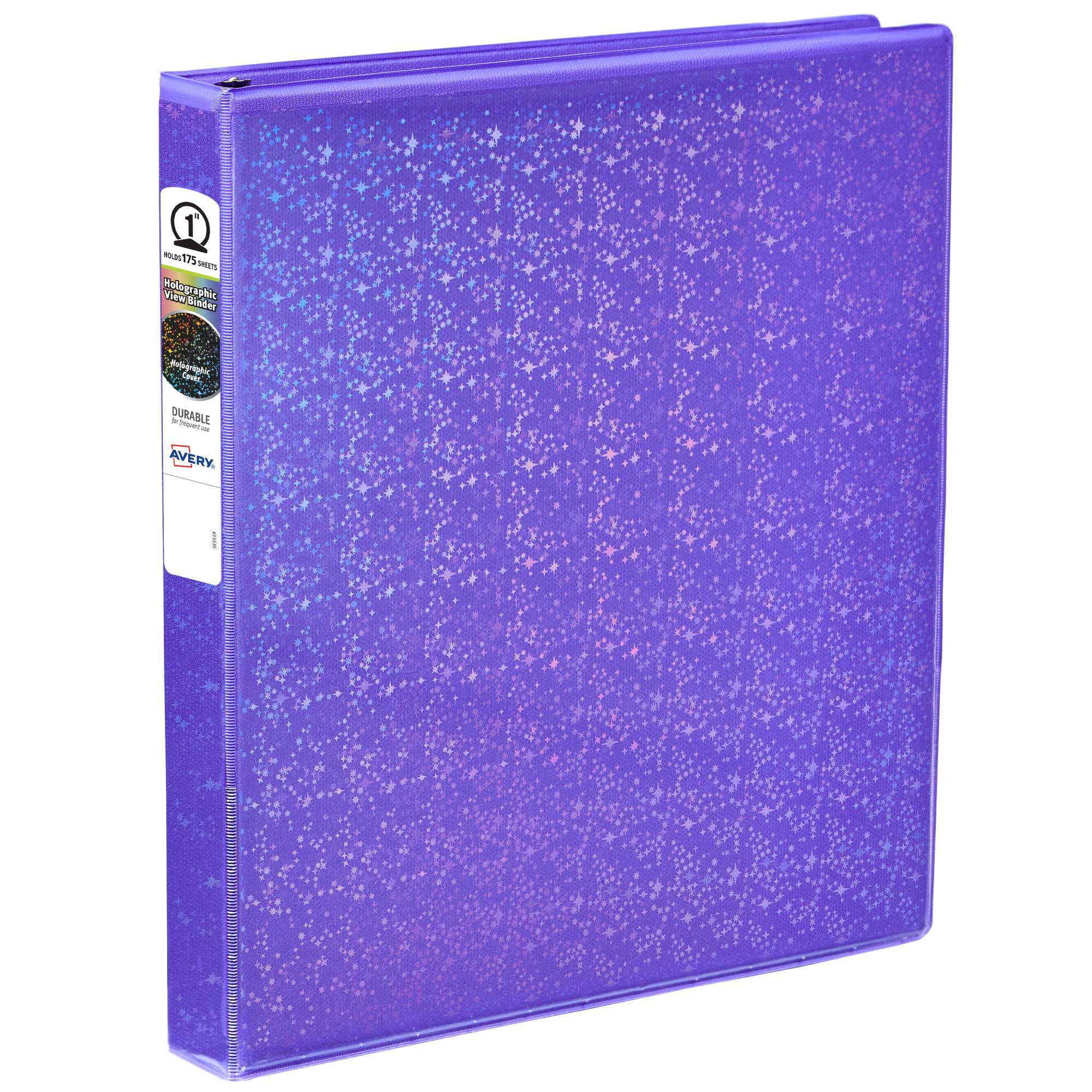 Avery Holographic 3 Ring Binder, 1" Round Rings, 1 Violet Binder image