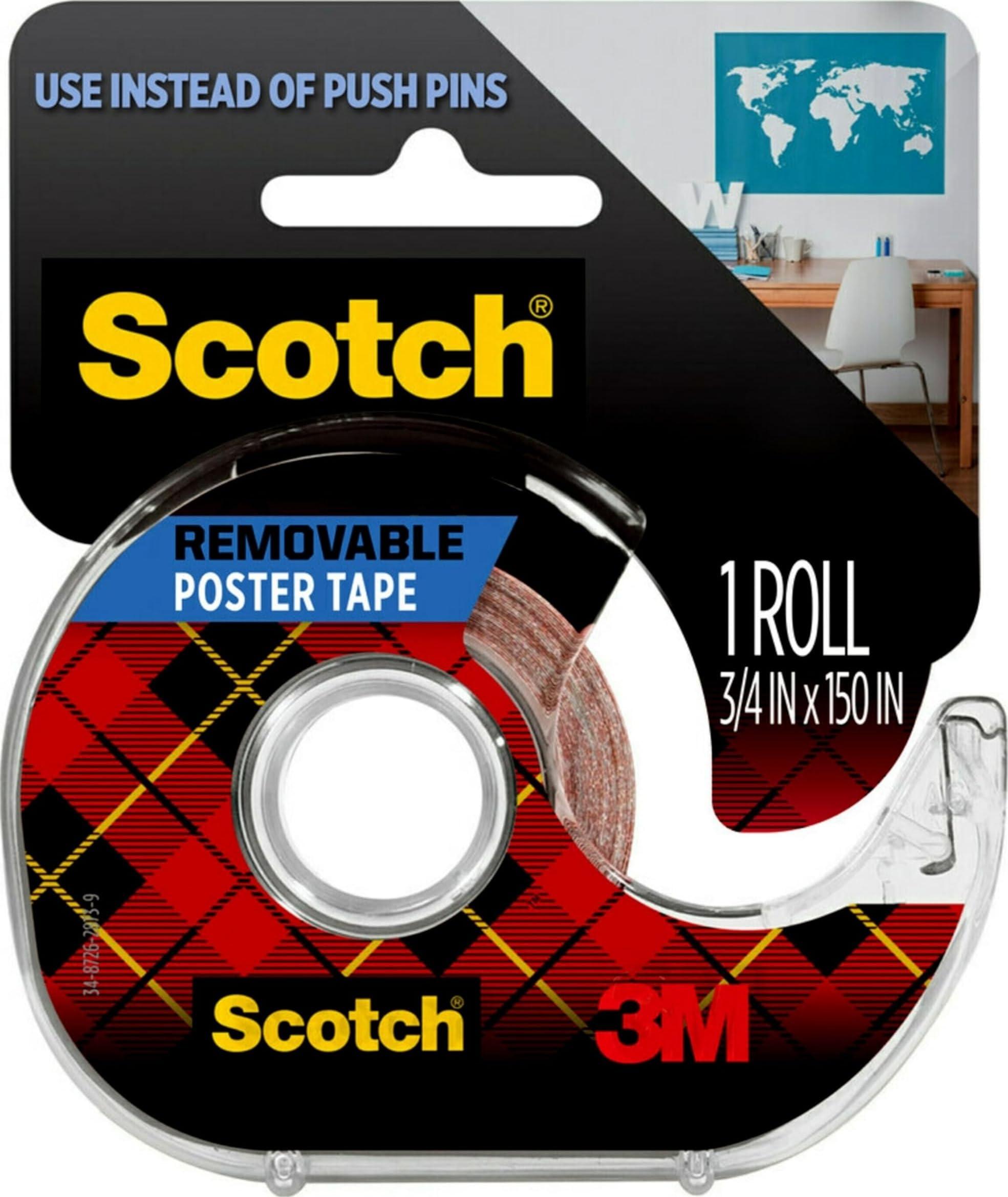 Scotch-Mount Removable Poster Tape, 3/4" x 150" (12.5 ft), Clear, Comes with Convenient Dispenser, Double-Sided Adhesive Bonds on Contact, Mounts Posters, Photos, Cards & Other Items (109S) image