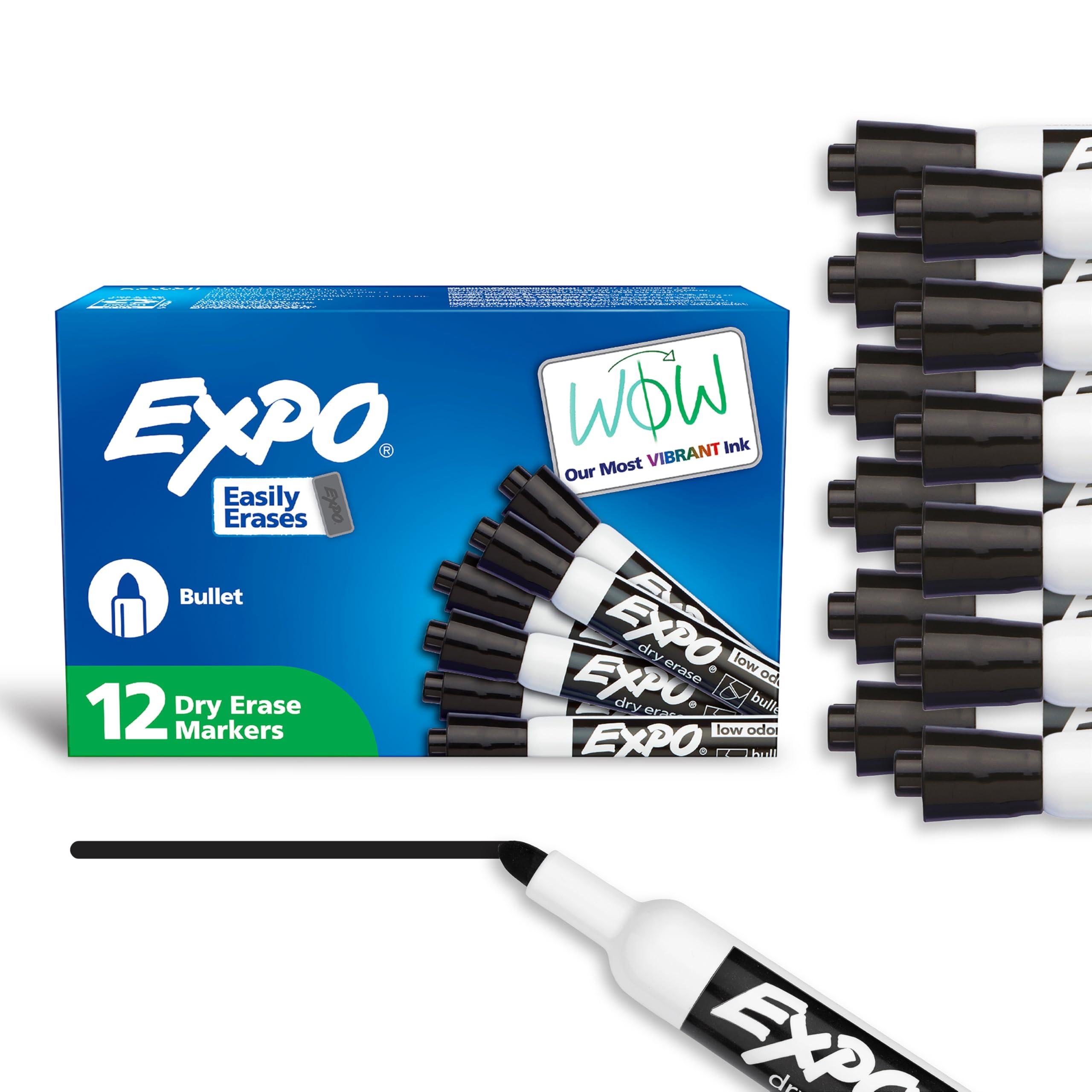 EXPO Dry Erase Markers, Low Odor Ink, Black, Bullet Tip, 12 Count - Whiteboard, Calendar, Organization, Essential Supplies for Office, School, Classroom, Teachers image